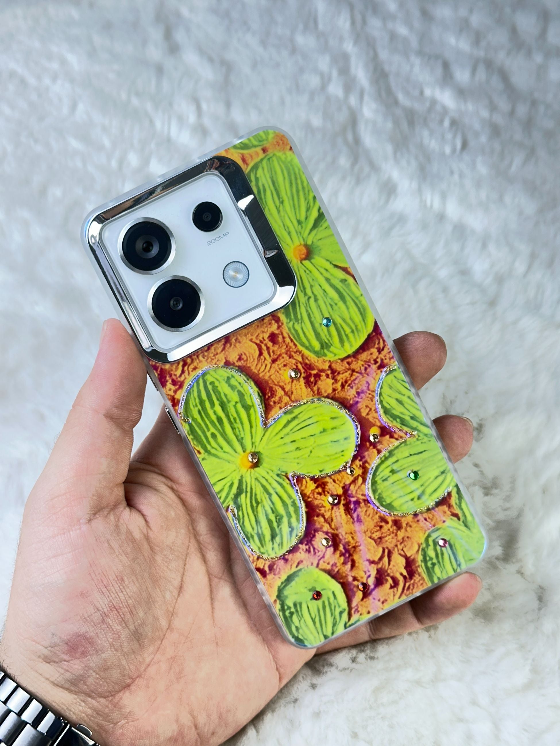 Xiaomi Redmi Note 13 Pro 4G Parlak Çiçekli Taşlı Desenli Paint Kılıf