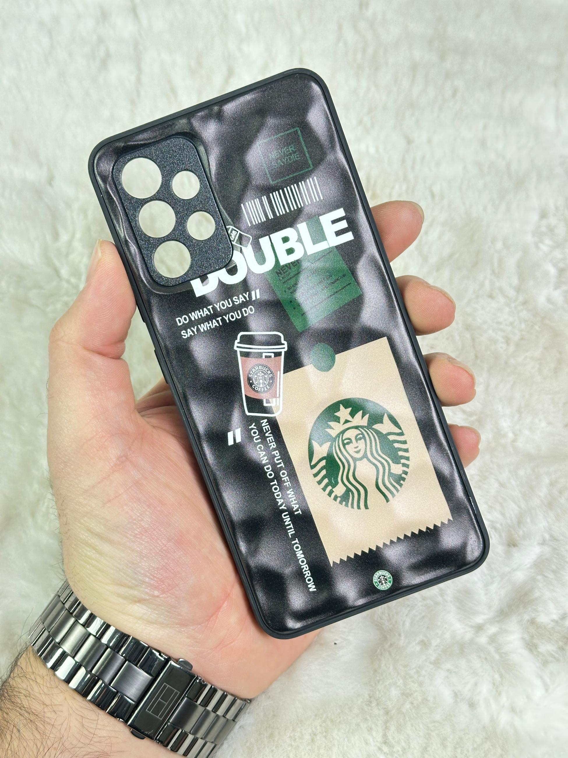 Samsung Galaxy A32 Arkası Sert Kapaklı Yanları Silikonlu Starbucks-Nike Kılıf