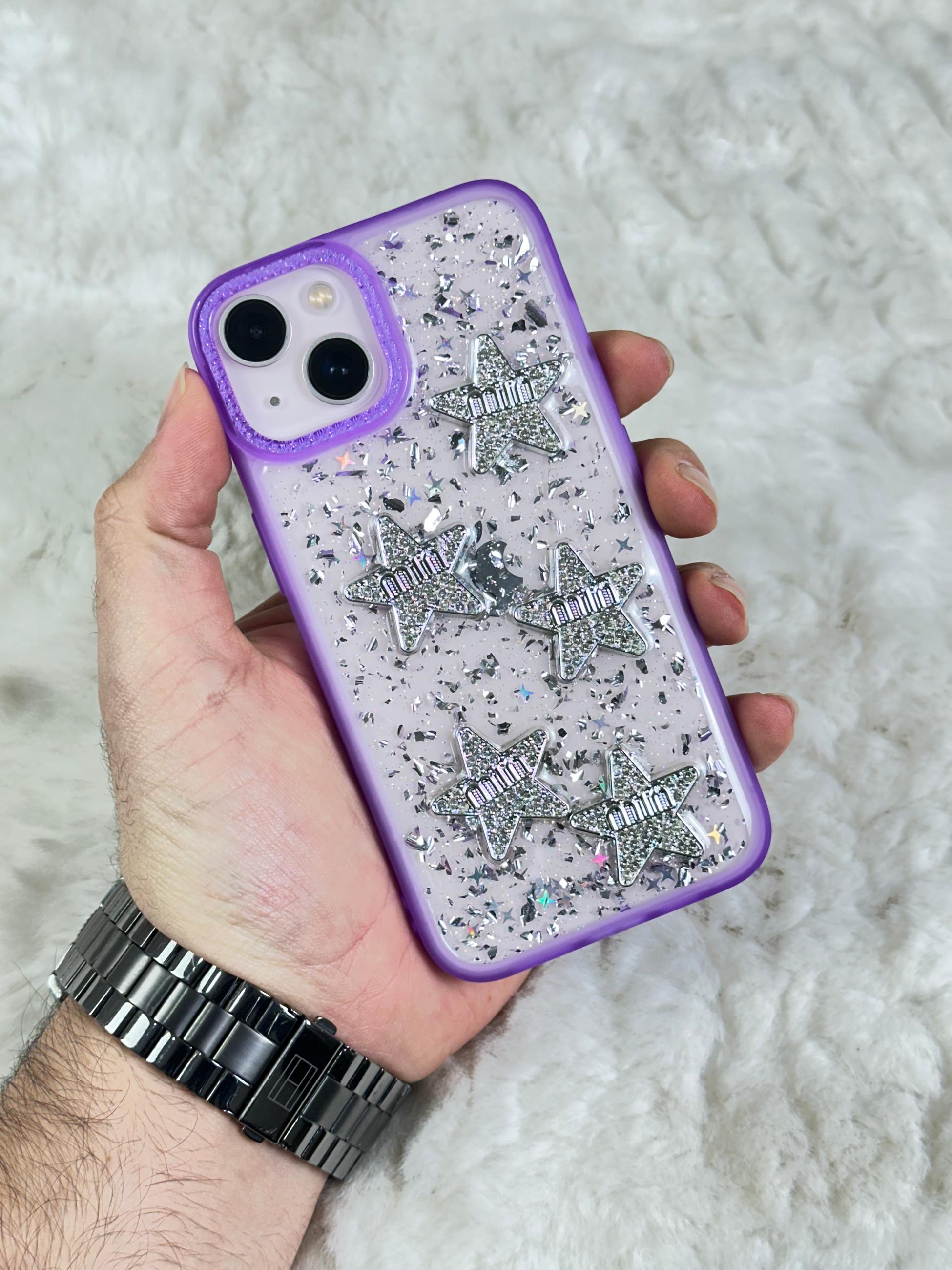 iPhone 13 Şeffaf Parlak Taşlı Glitter Kılıf