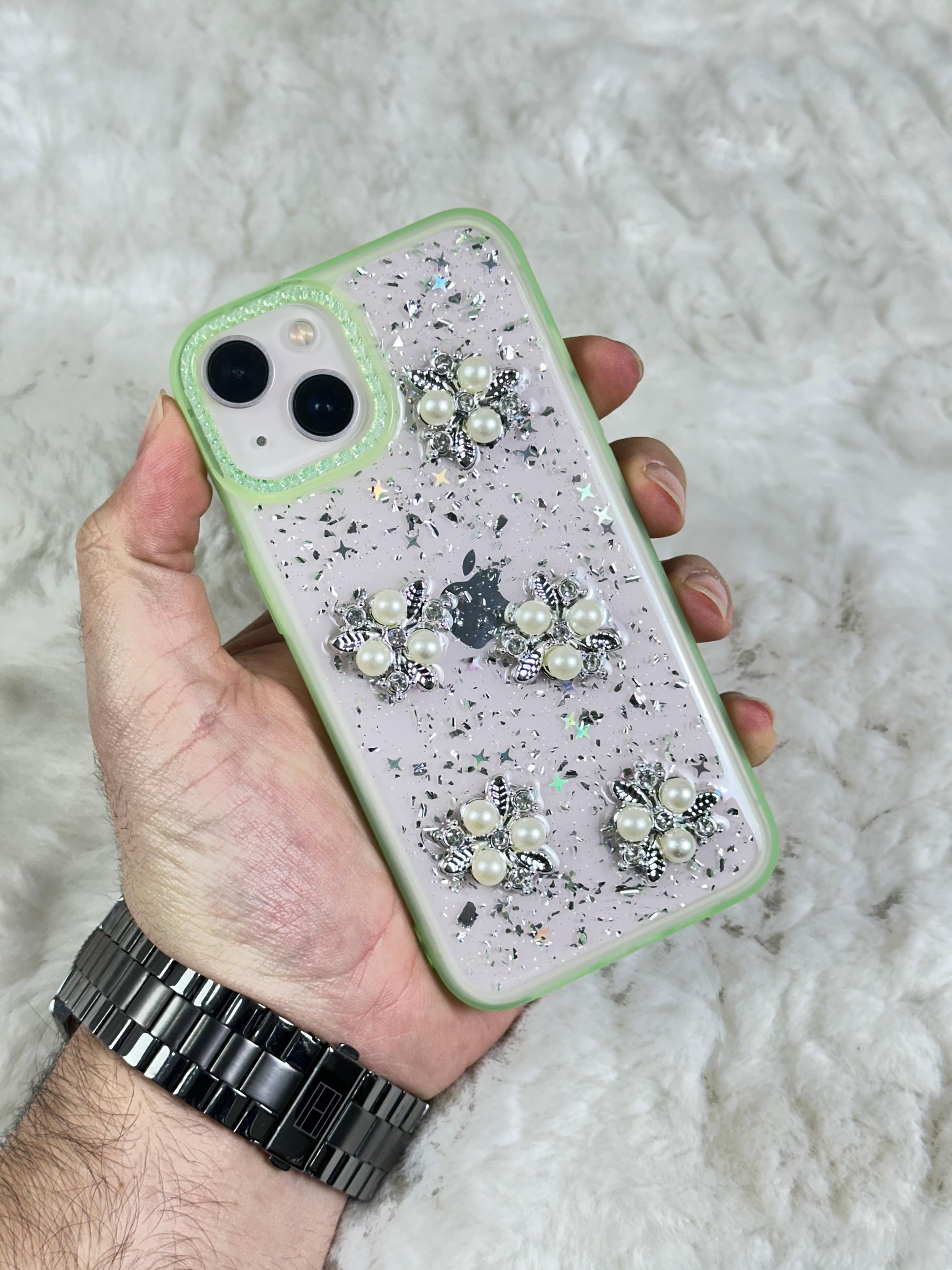 iPhone 13 Şeffaf Parlak Taşlı Glitter Kılıf