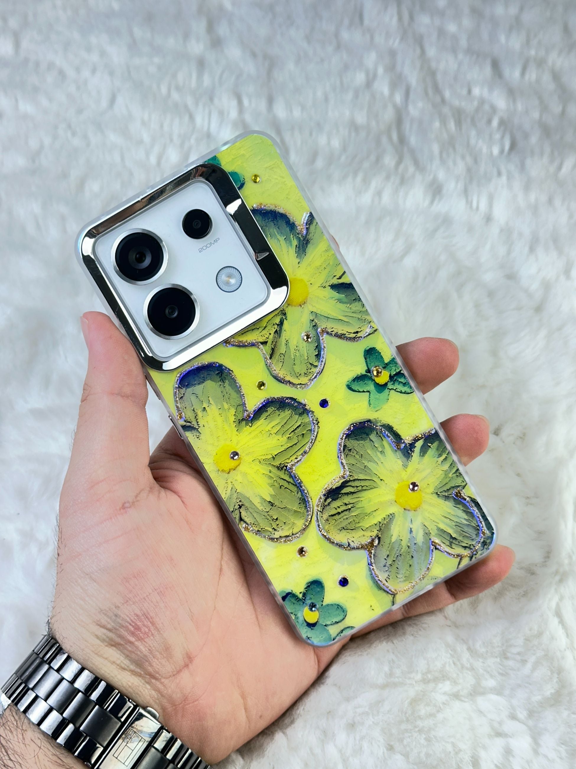 Xiaomi Redmi Note 13 Pro 4G Parlak Çiçekli Taşlı Desenli Paint Kılıf