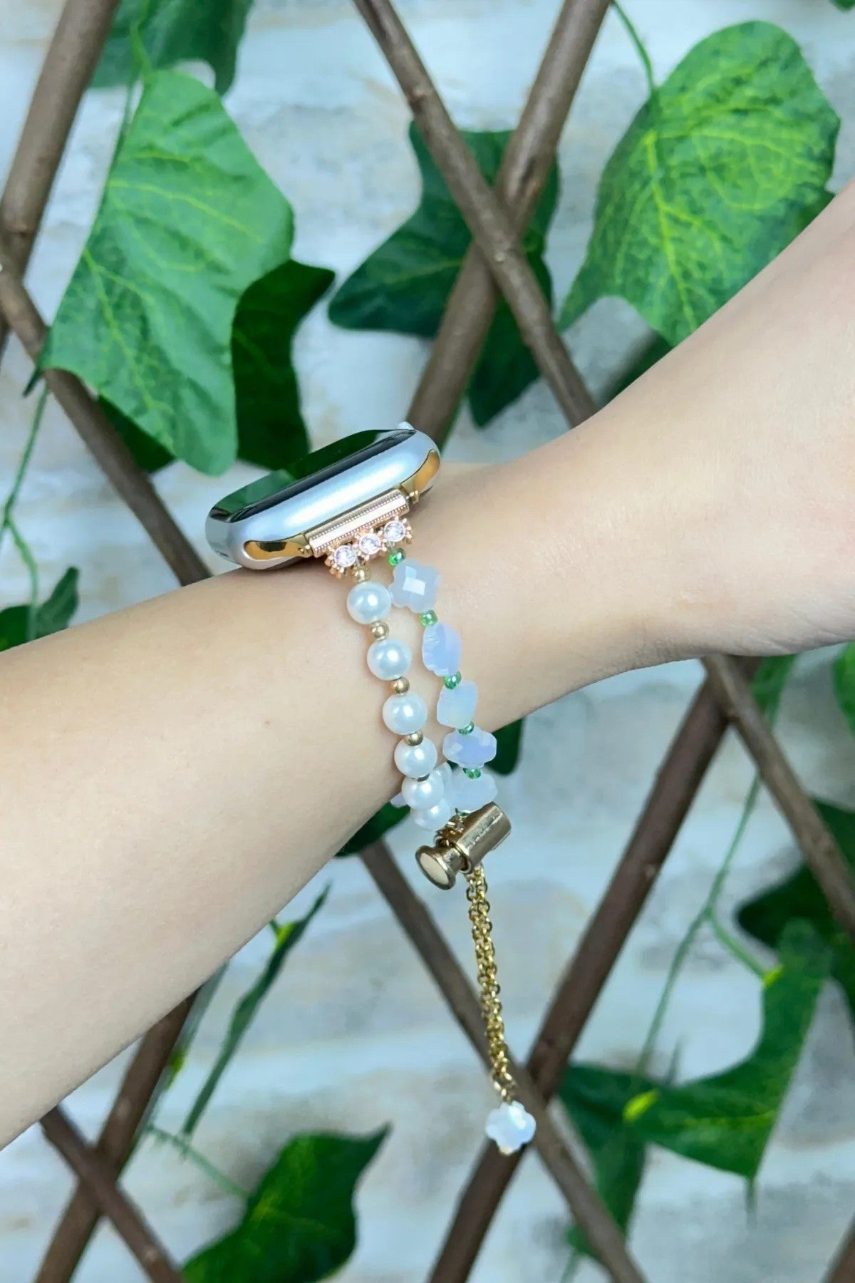 Apple Watch Kordon 42mm - 45mm Uyumlu İncili Boncuklu Trend Taşlı Kordon