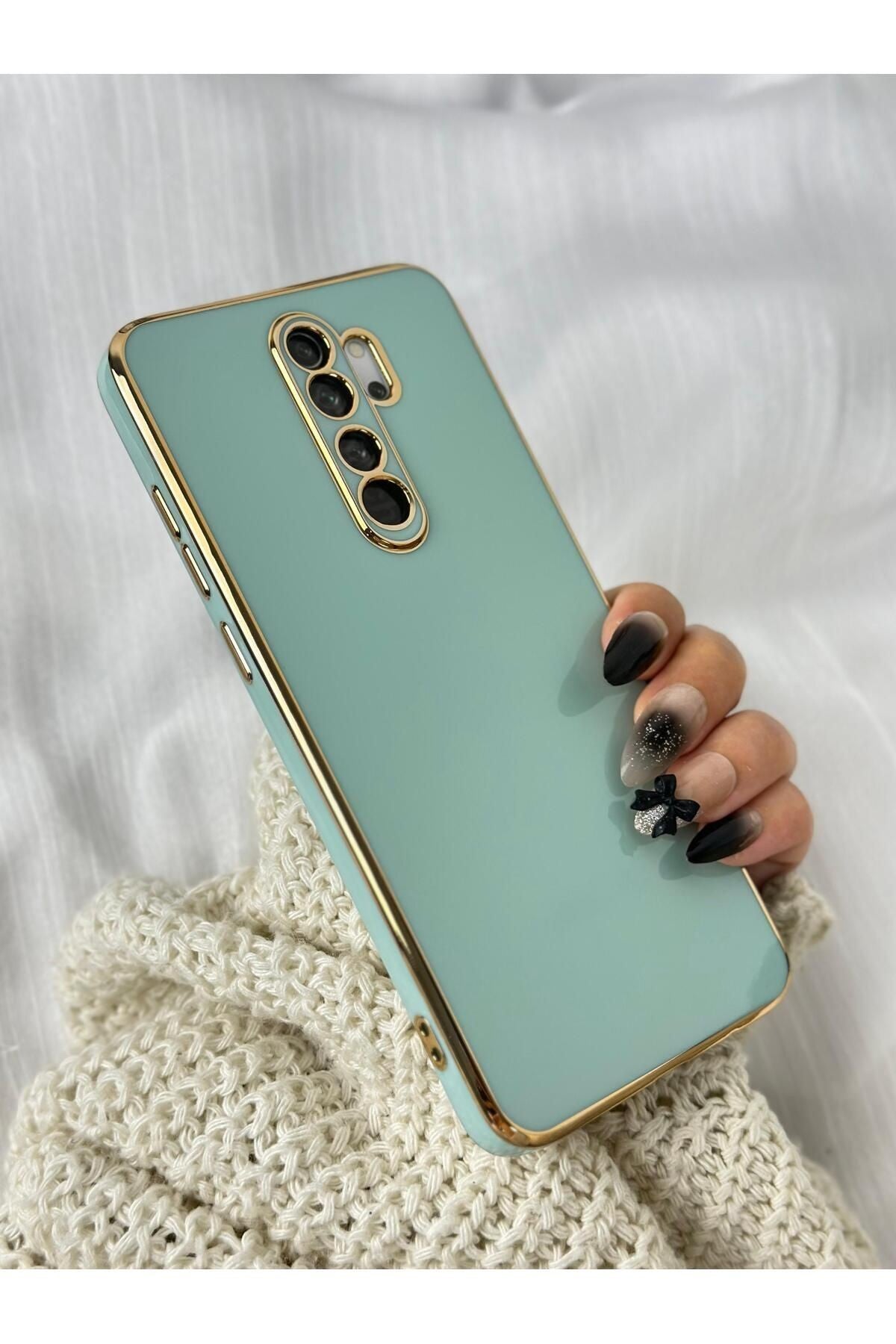 Xiaomi Redmi Note 8 Pro Gold Kenarlı Parlak Kamera Korumalı Bark Kılıf
