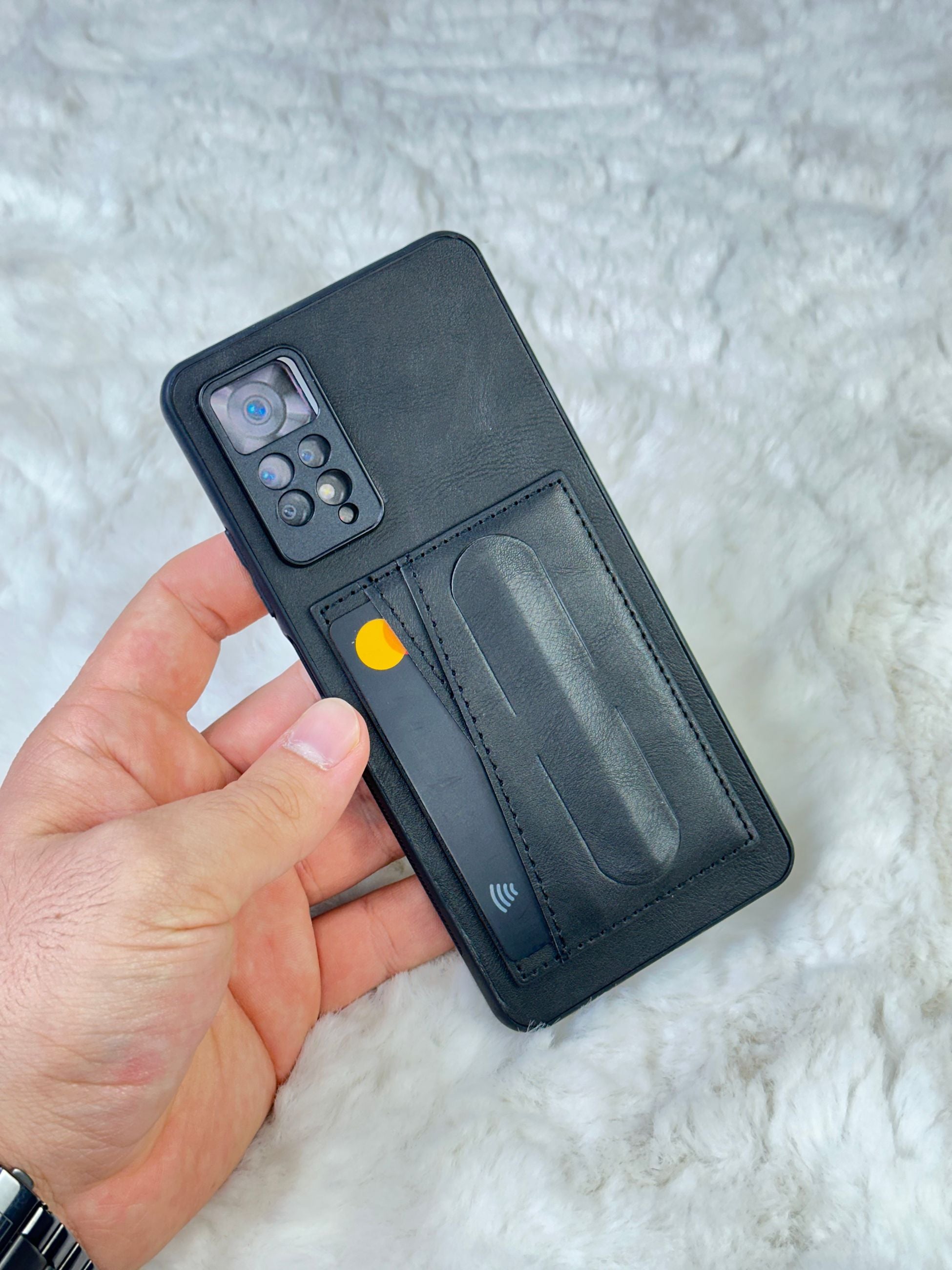 Xiaomi Note 11 Pro Stand Olabilen Arkası Deri İçi Süet Deri Kartvizitli Kılıf