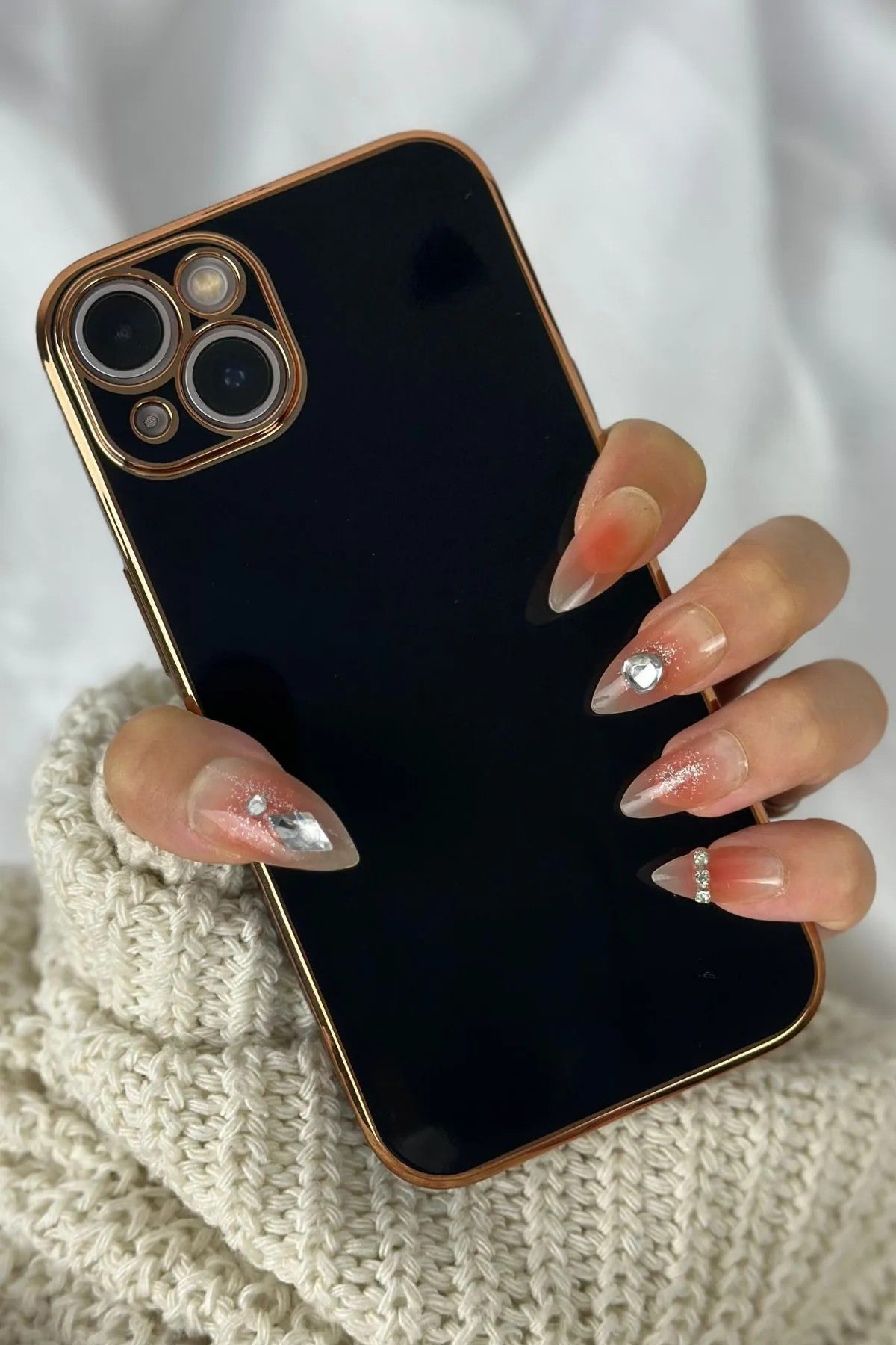 iPhone 14 Gold Kenarlı Parlak Bark Kılıf