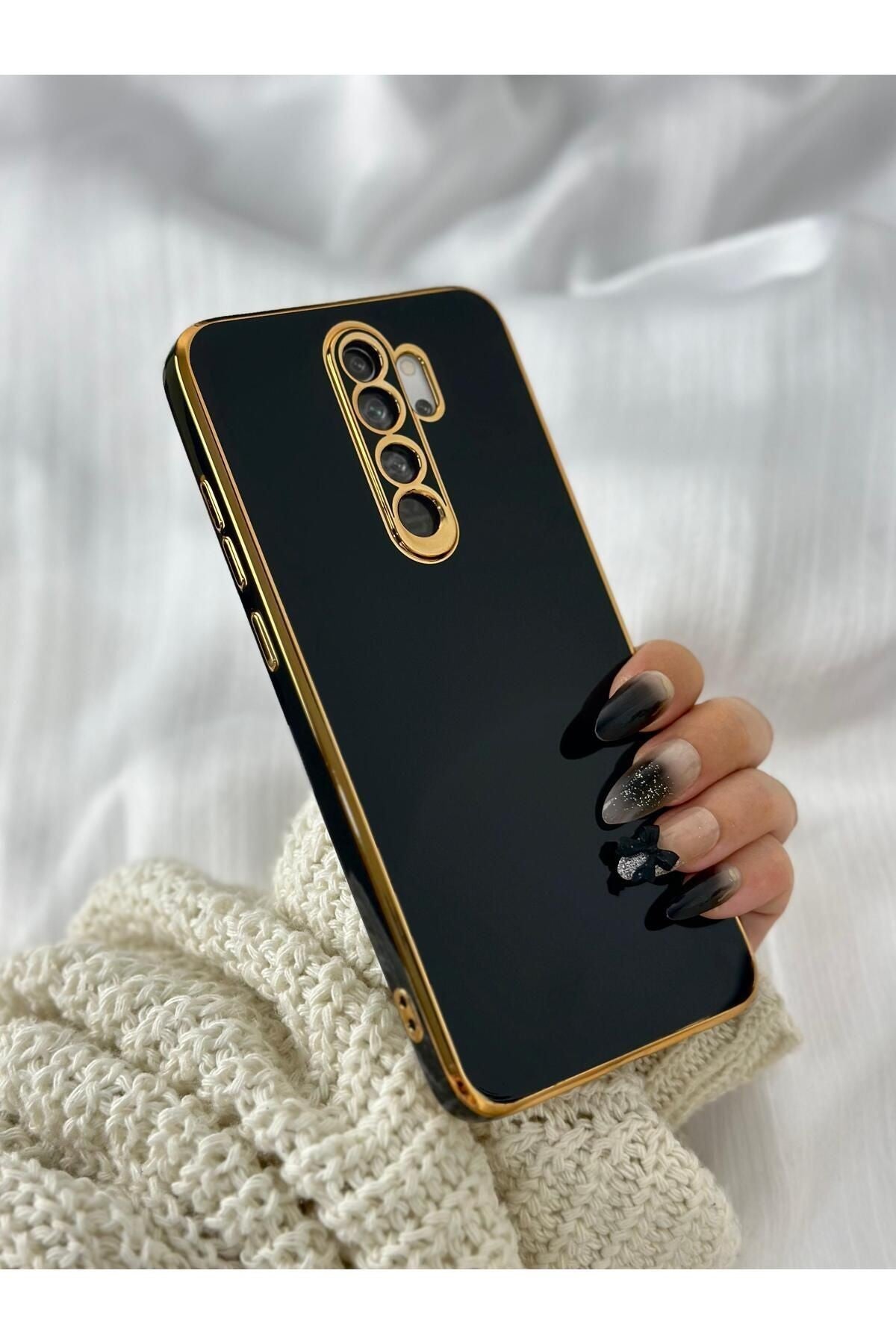 Xiaomi Redmi Note 8 Pro Gold Kenarlı Parlak Kamera Korumalı Bark Kılıf