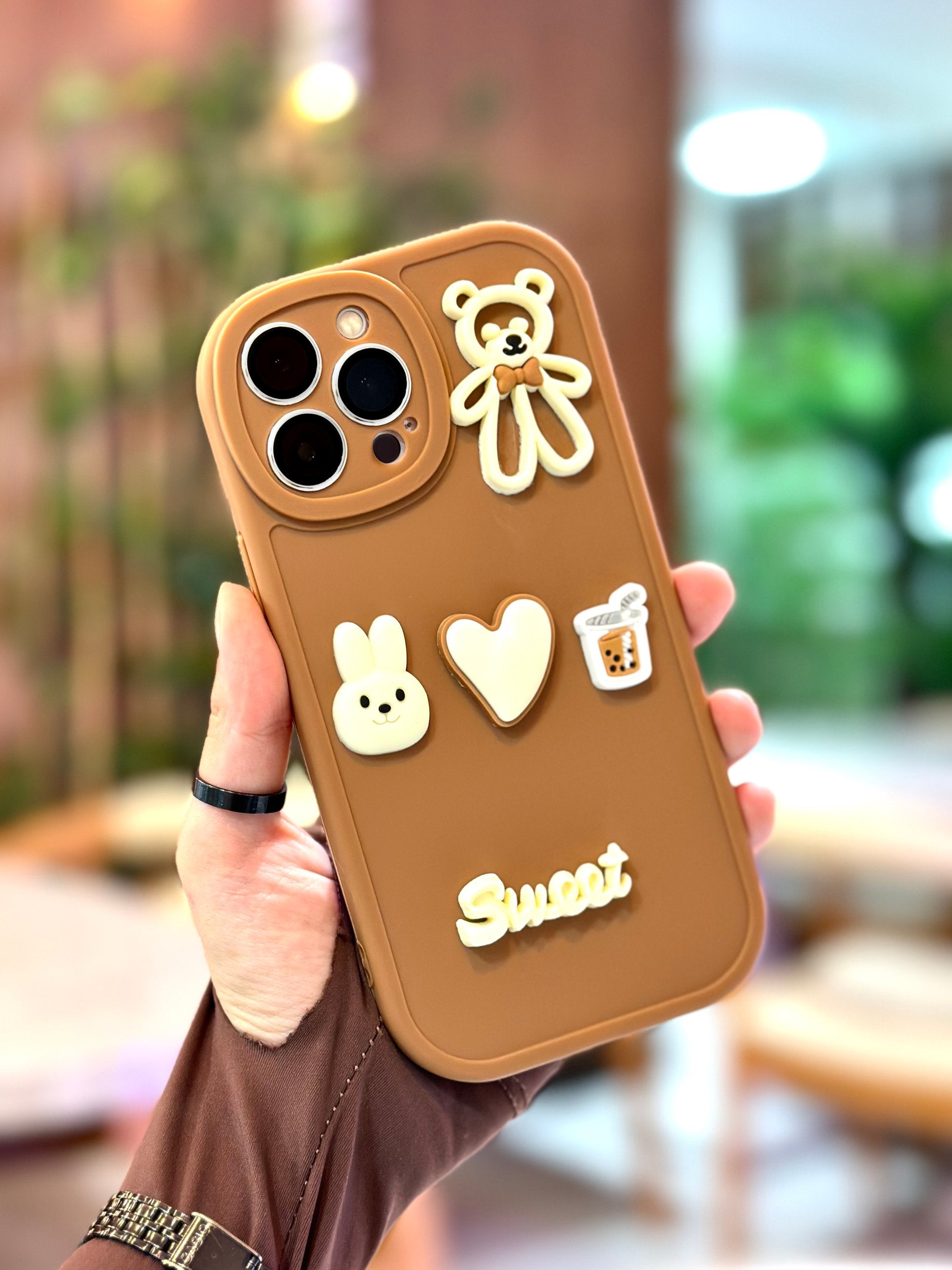 iPhone 15 Pro Ayıcık Desenli Sevimli 3 Boyutlu Tatlı Şirin Kamera Korumalı Silikon Shape Kılıf