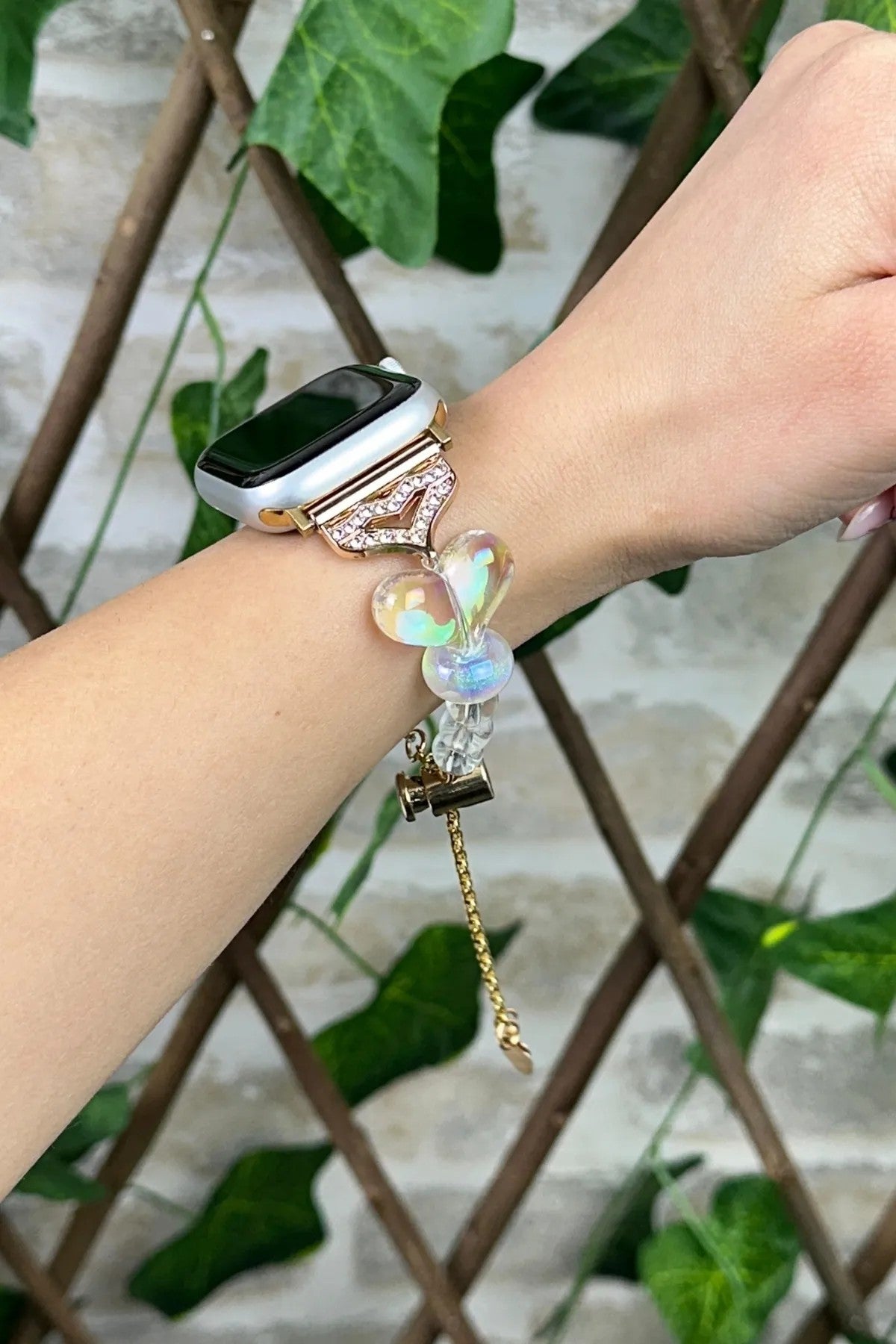 Apple Watch Kordon 42mm - 45mm Uyumlu İncili Boncuklu Trend Taşlı Kordon