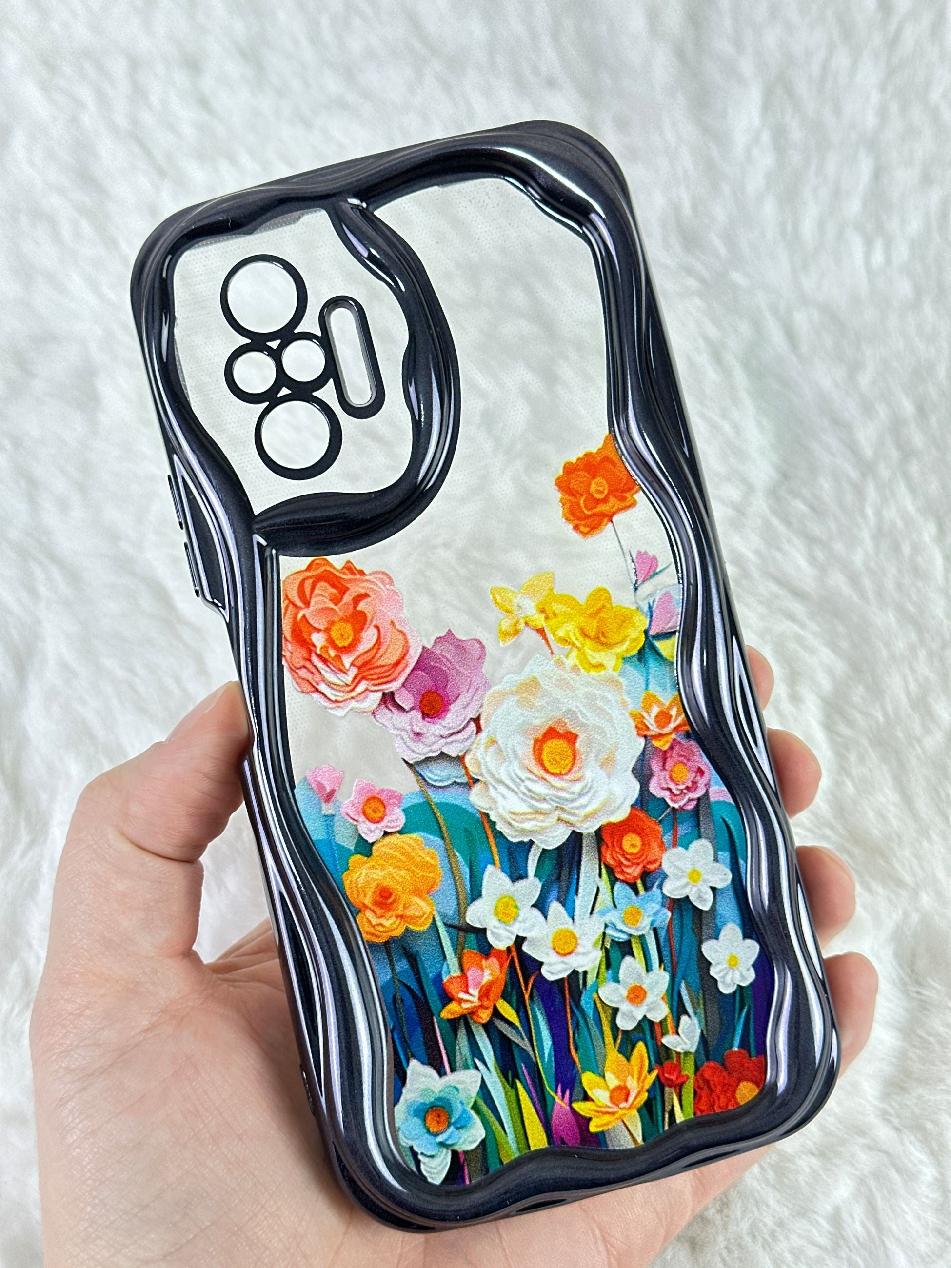 Redmi Note 10 Pro Dalgalı Kenarlı Renkli Çiçek Desenli Kamera Korumalı Bloss Kılıf