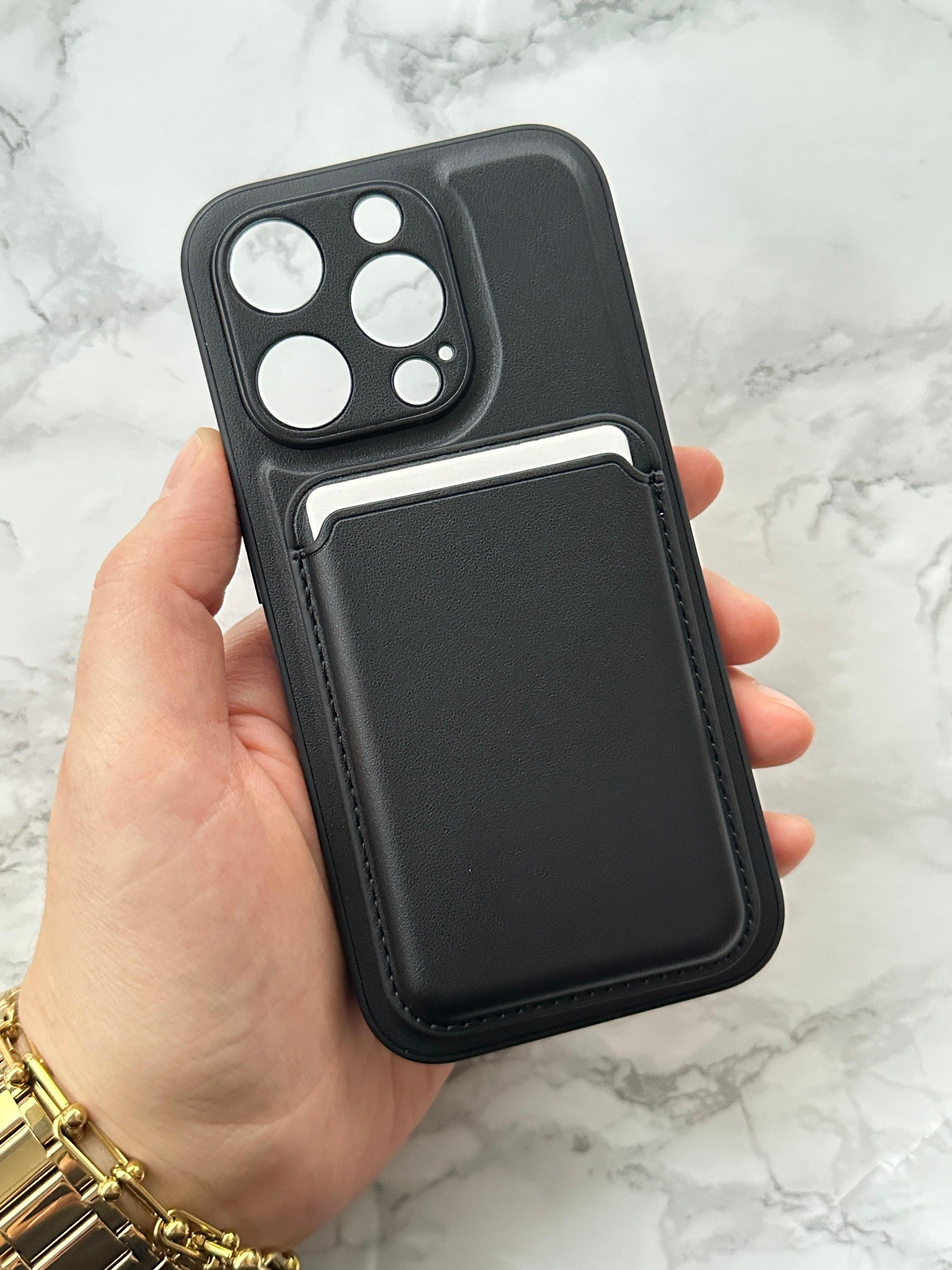 iPhone 15 Pro Deri Magnetik Kartlıklı Kamera Korumalı Kartlıklı Kılıf