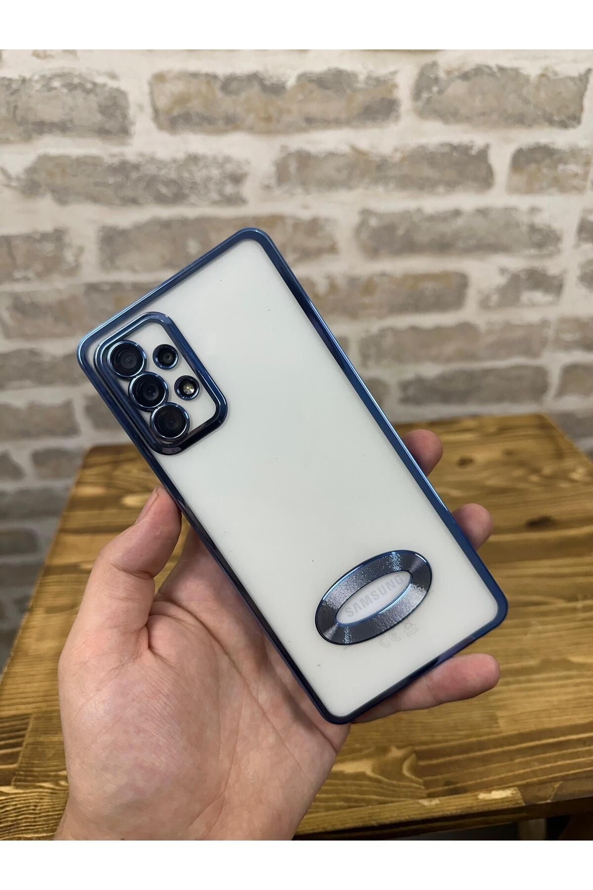 Samsung A72 Logo Detaylı Kenarları Renkli Kamera Korumalı Luxury MegaVip Kılıf