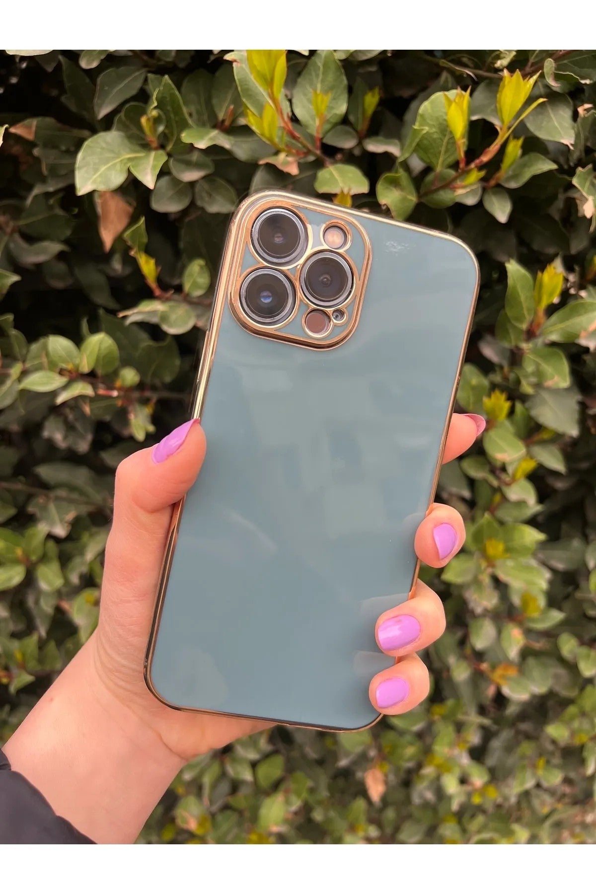 iPhone 13 Pro Max Gold Kenarlı Parlak Bark Kılıf