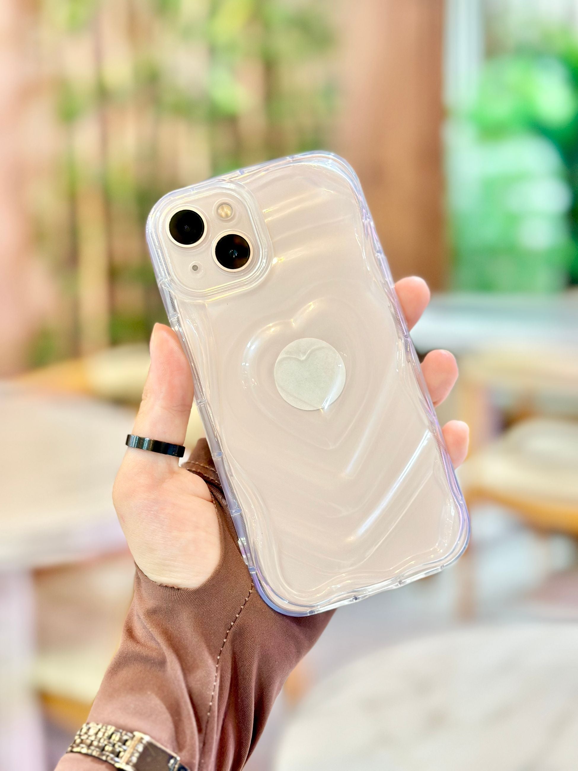 iPhone 15 Plus Kalp Desenli Kabartmalı Zarif 3D Şeffaf Kamera Korumalı Silikon Kılıf