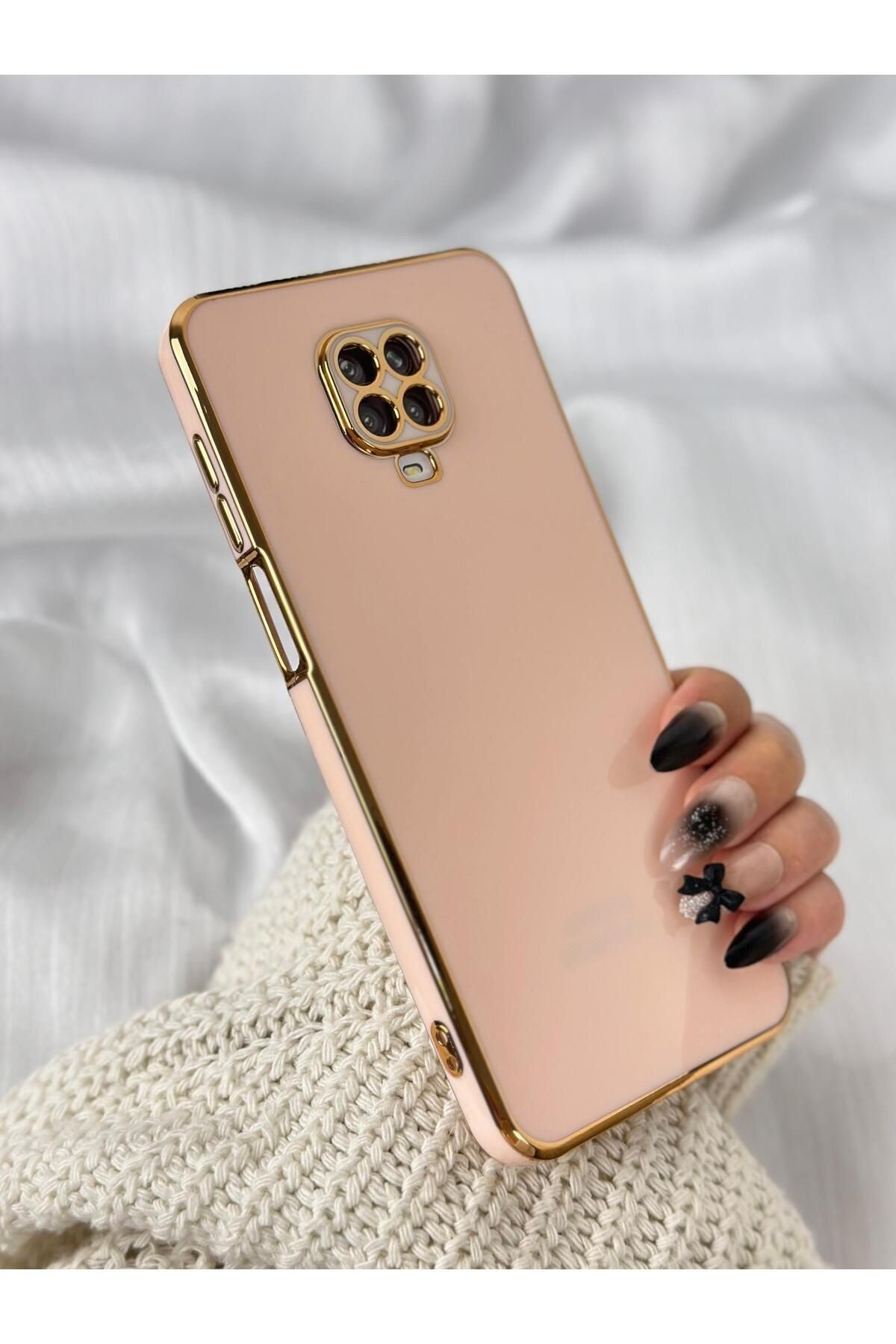 Xiaomi Redmi Note 9 Pro Ve 9s Uyumlu Gold Kenarlı Parlak Kamera Korumalı Bark Kılıf