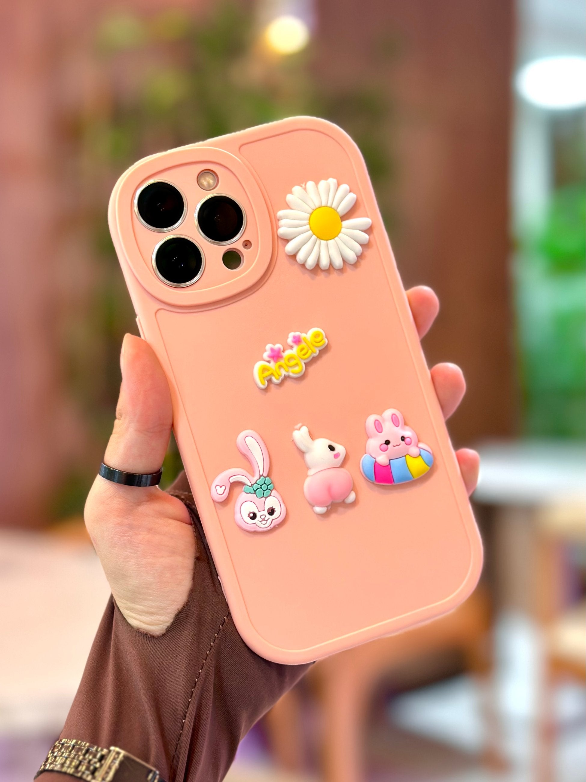 iPhone 15 Pro Max Ayıcık Desenli Sevimli 3 Boyutlu Tatlı Şirin Kamera Korumalı Silikon Shape Kılıf