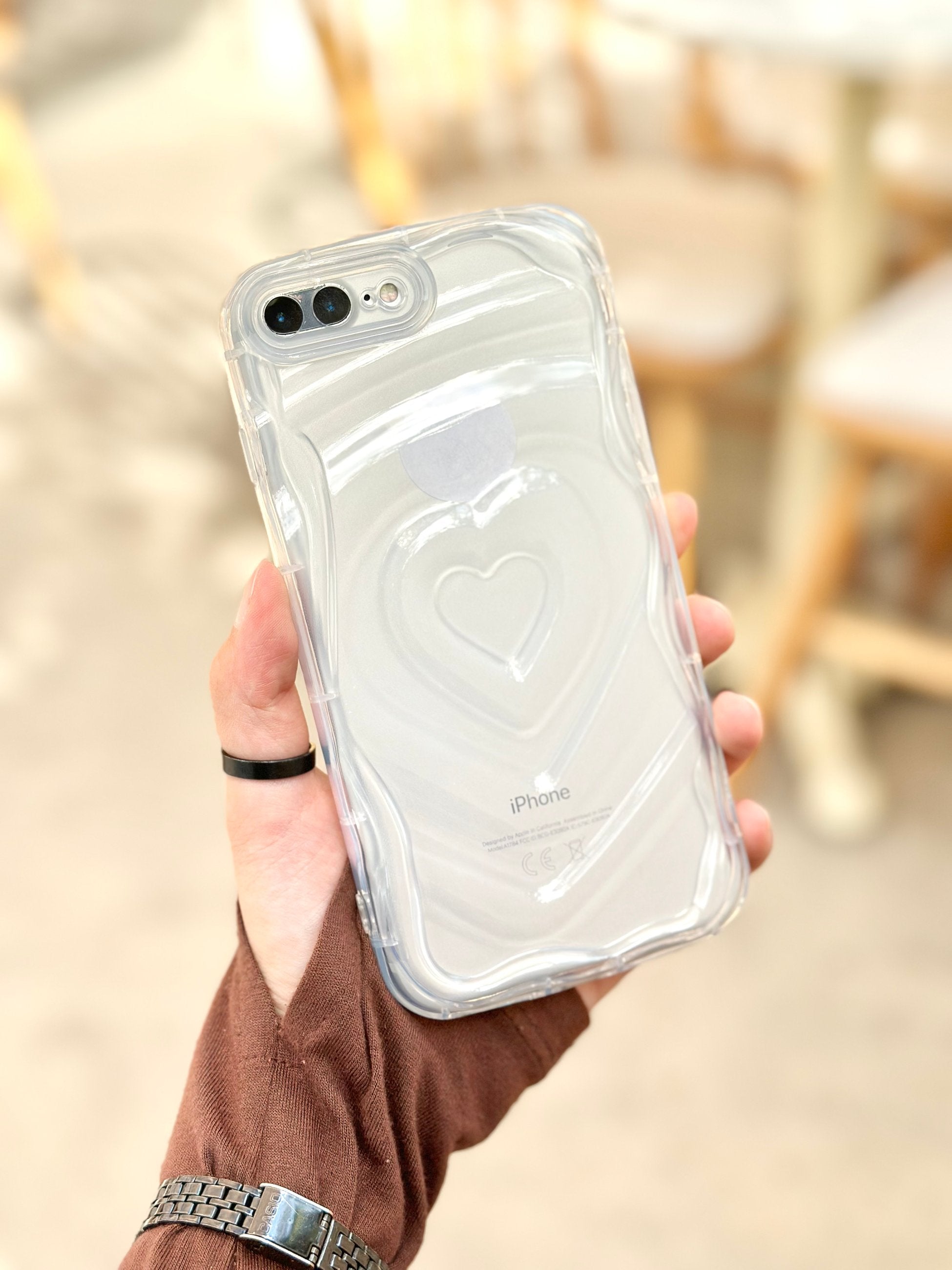 iPhone 8 plus Kalp Desenli Kabartmalı Zarif 3D Şeffaf Kamera Korumalı Silikon Kılıf