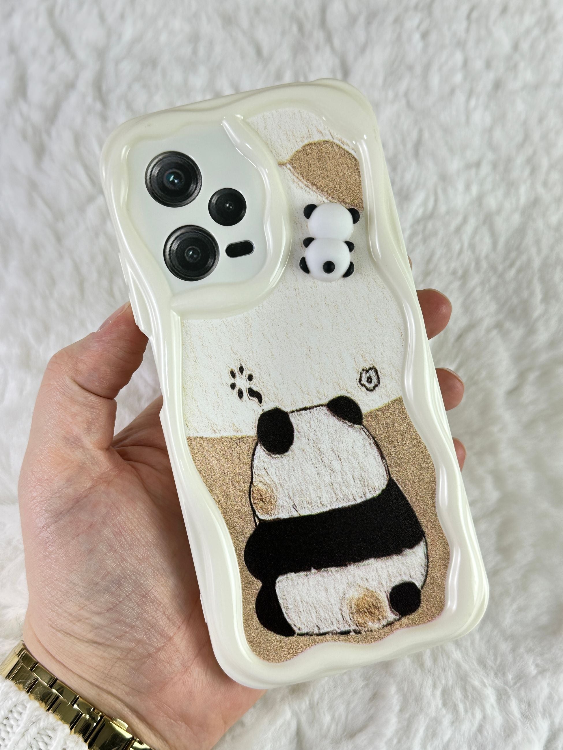 Redmi Note 12 Pro 5G Sevimli Ayıcık Panda Desenli 3 Boyutlu Şirin Parlak Tasarım Panda Kılıf