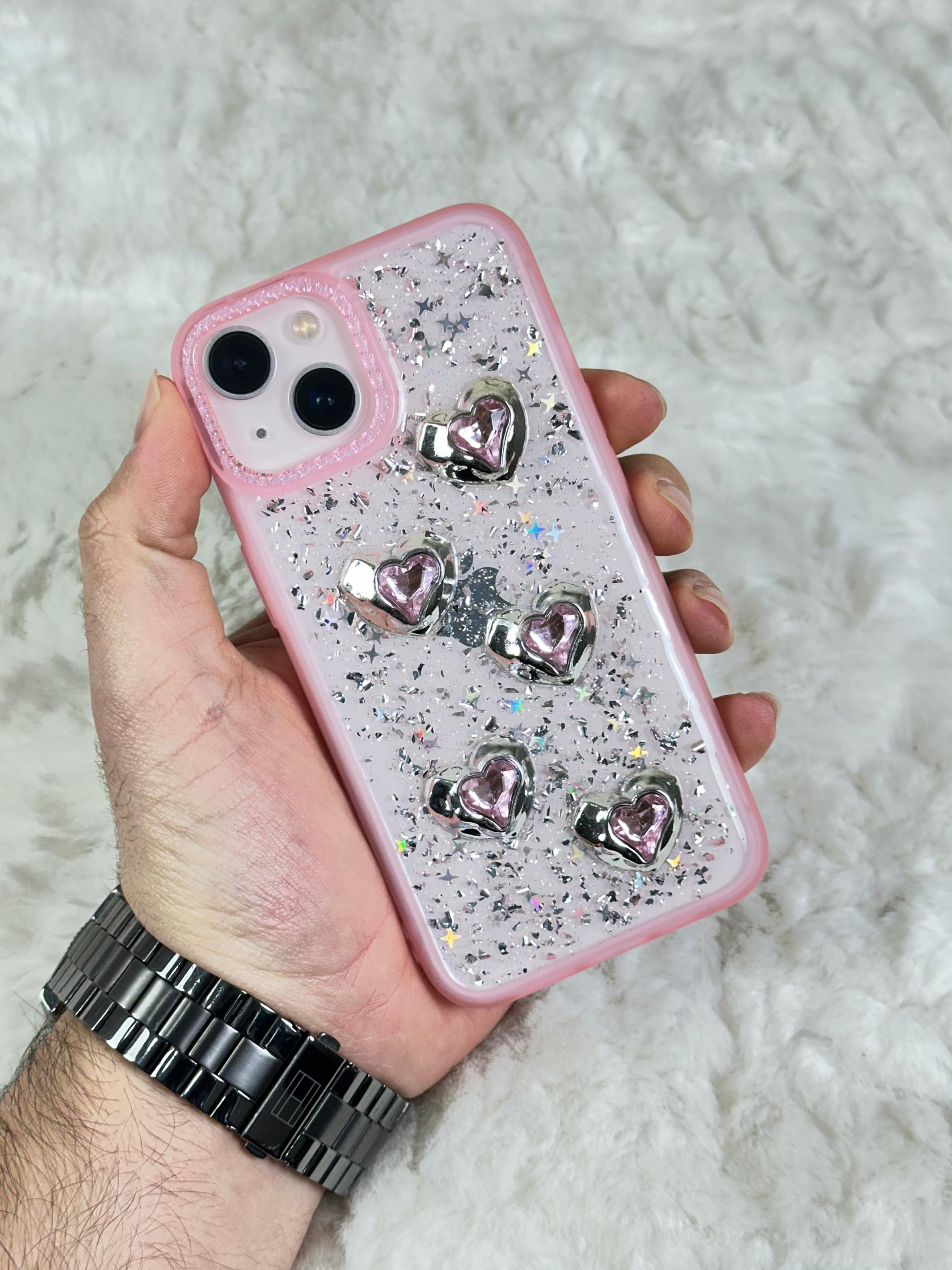 iPhone 13 Şeffaf Parlak Taşlı Glitter Kılıf