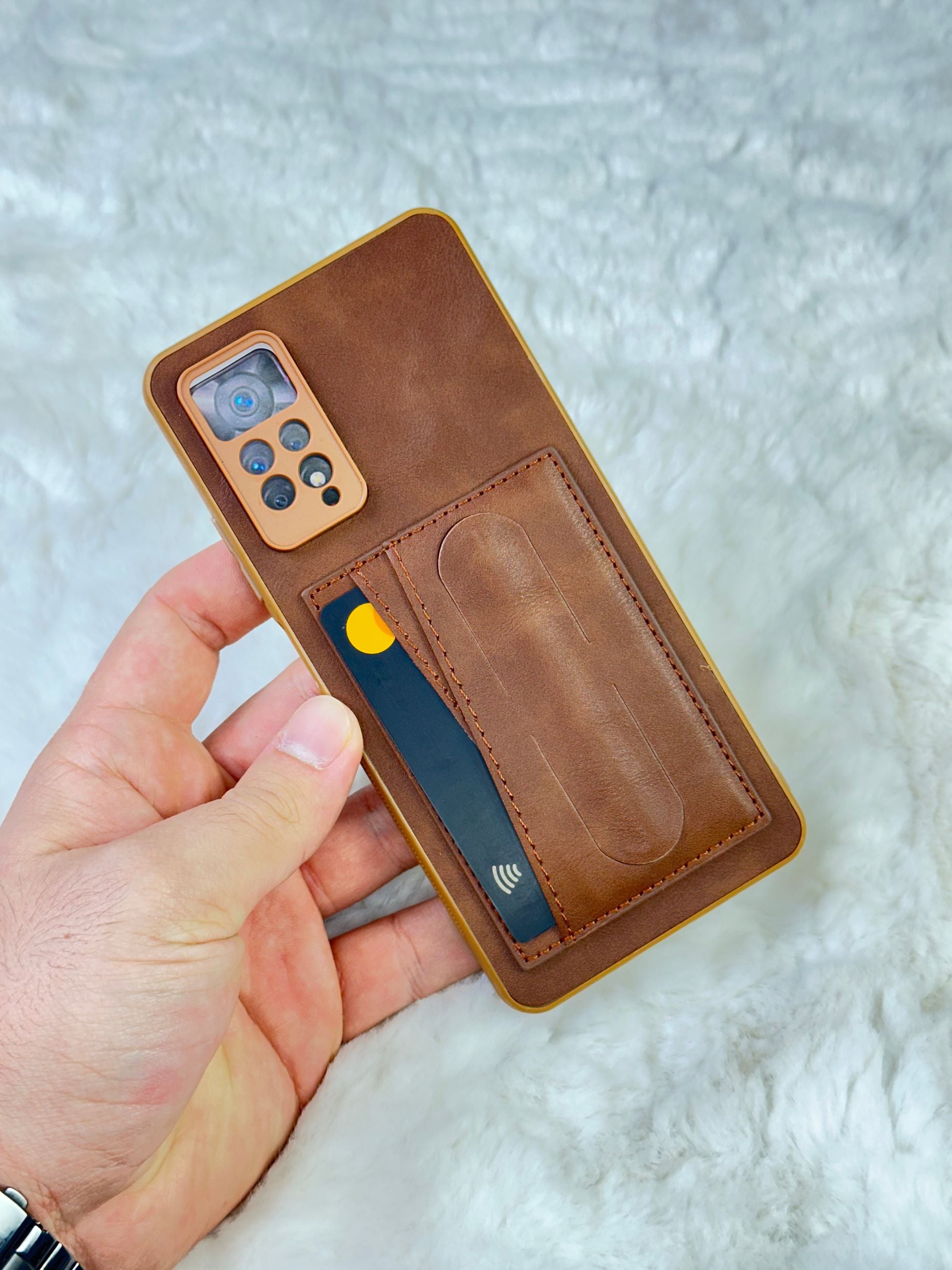 Xiaomi Note 11 Pro Stand Olabilen Arkası Deri İçi Süet Deri Kartvizitli Kılıf