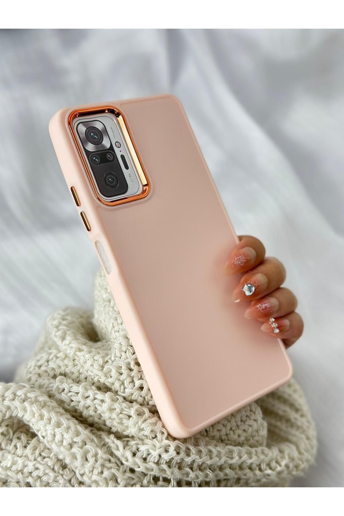 Xiaomi Redmi Note 10 Pro Parlak Metal Detaylı Tuşu Kolay Basmalı Lansman Pastel Silikon Ruby Kılıf