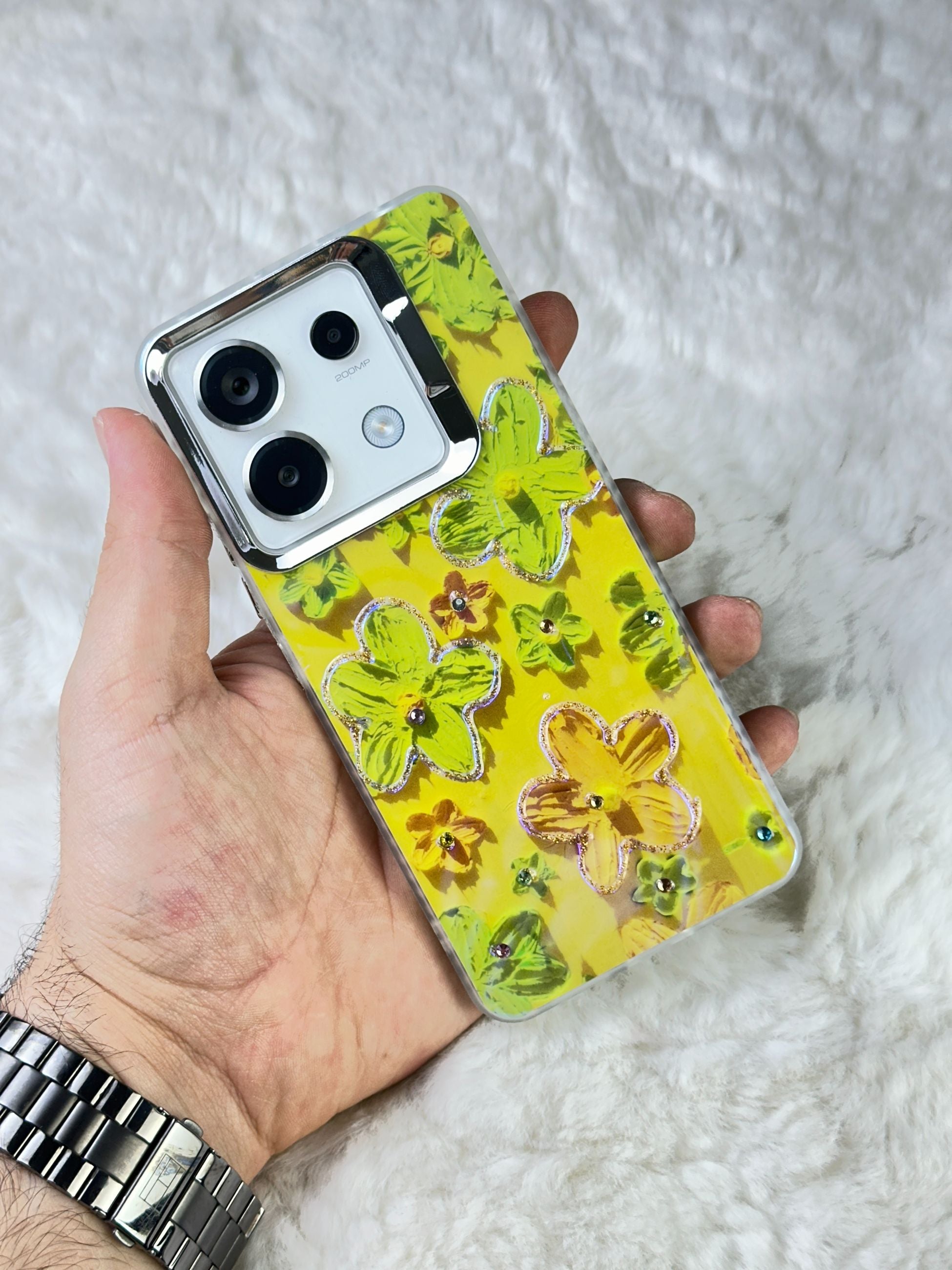 Xiaomi Redmi Note 13 Pro 4G Parlak Çiçekli Taşlı Desenli Paint Kılıf