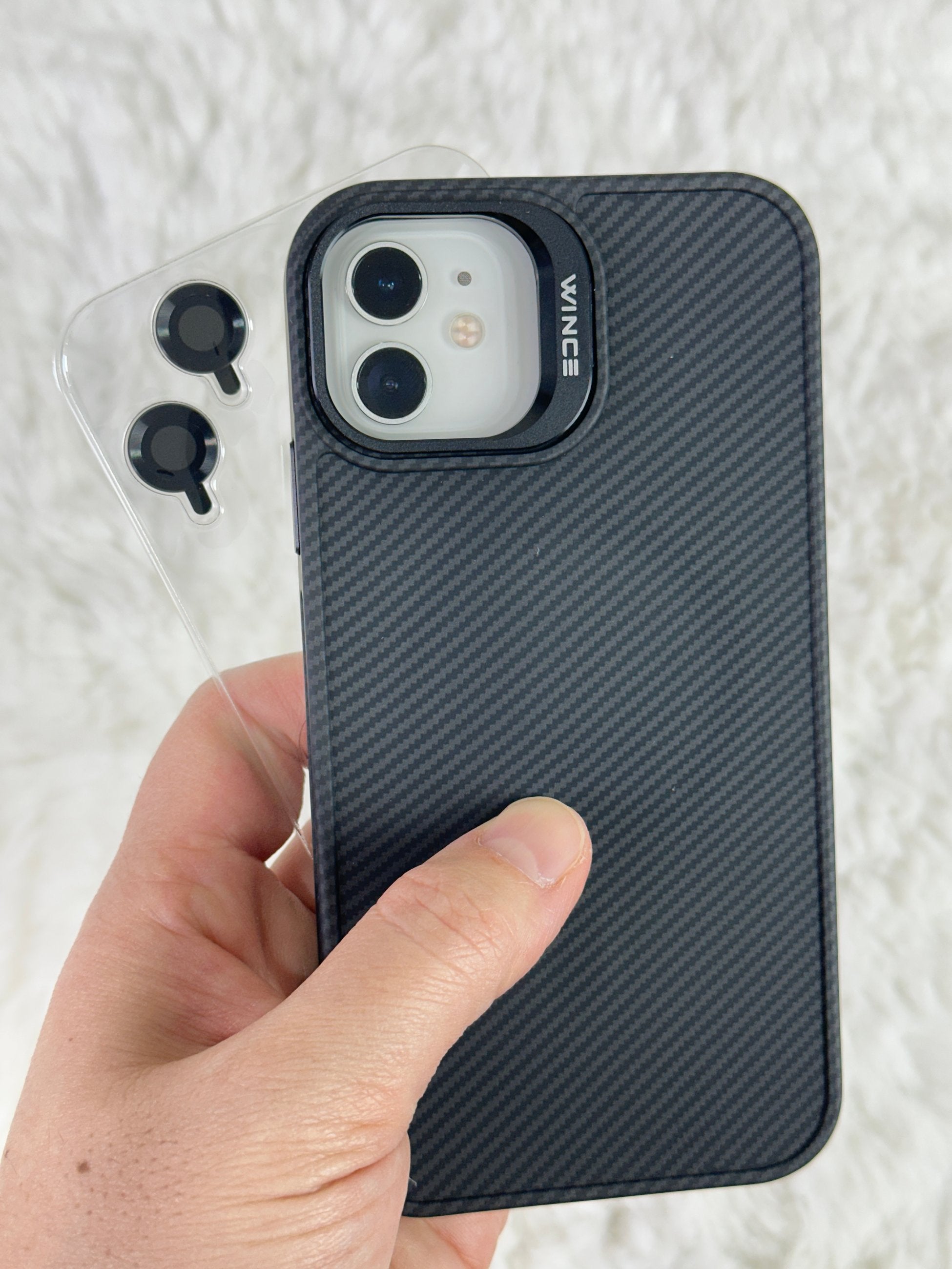 iPhone 11 Karbon Kamera Kısmı Stand Olabilen Kılıf ile Aynı Renkte Lens Koruyuculu Mag Karbon Kılıf
