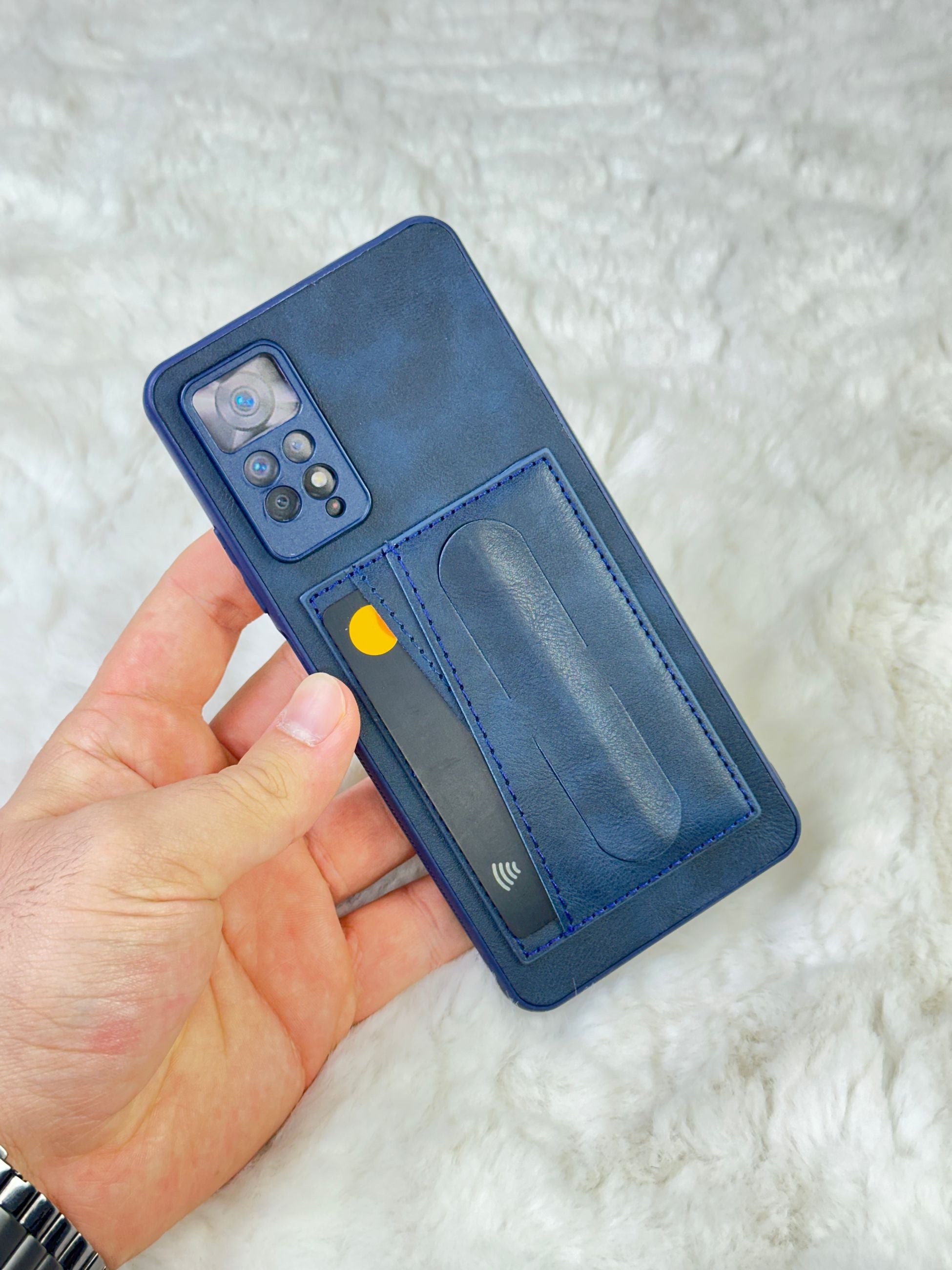 Xiaomi Note 11 Pro Stand Olabilen Arkası Deri İçi Süet Deri Kartvizitli Kılıf