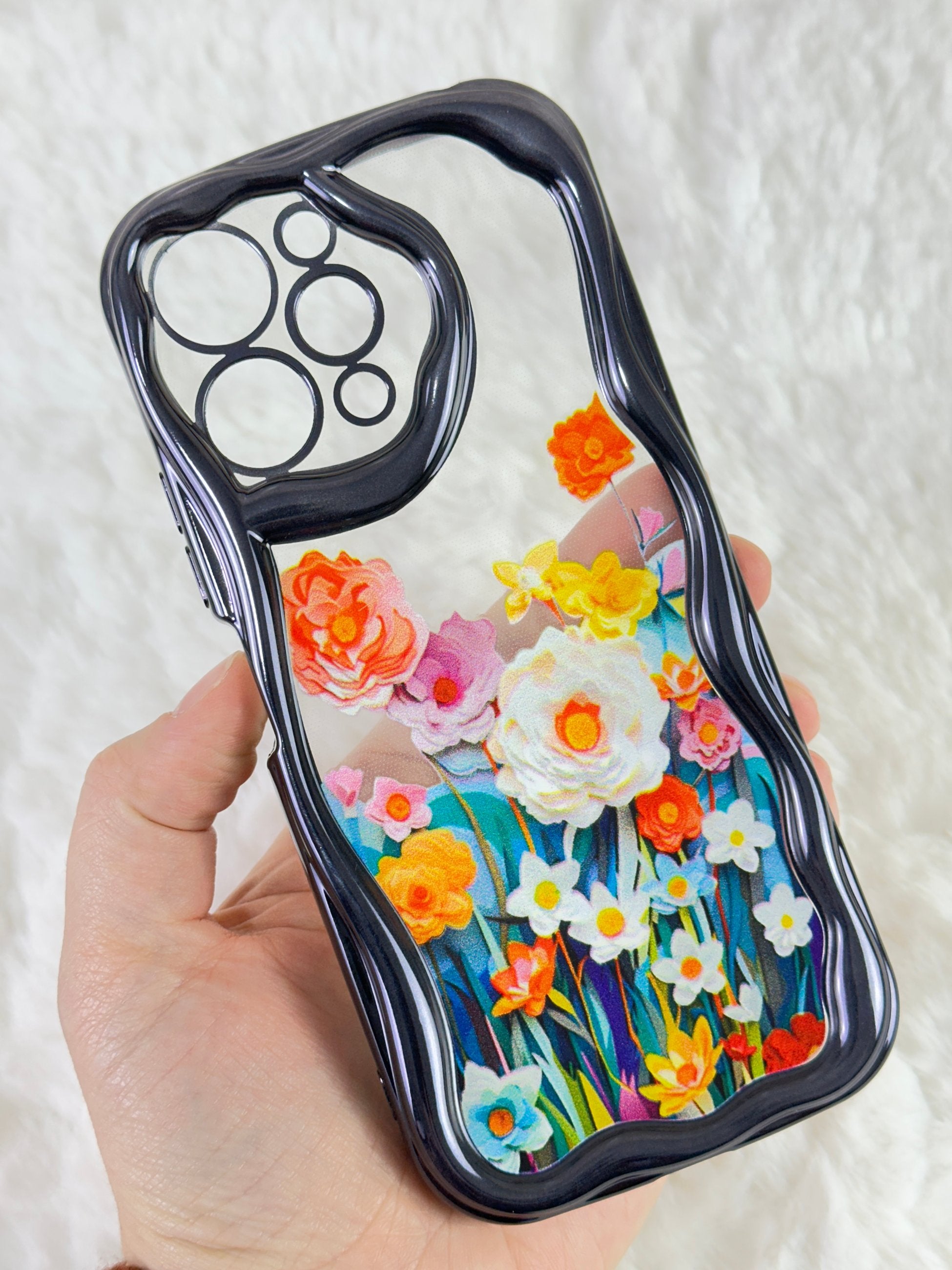 Redmi 12 Dalgalı Kenarlı Renkli Çiçek Desenli Kamera Korumalı Bloss Kılıf