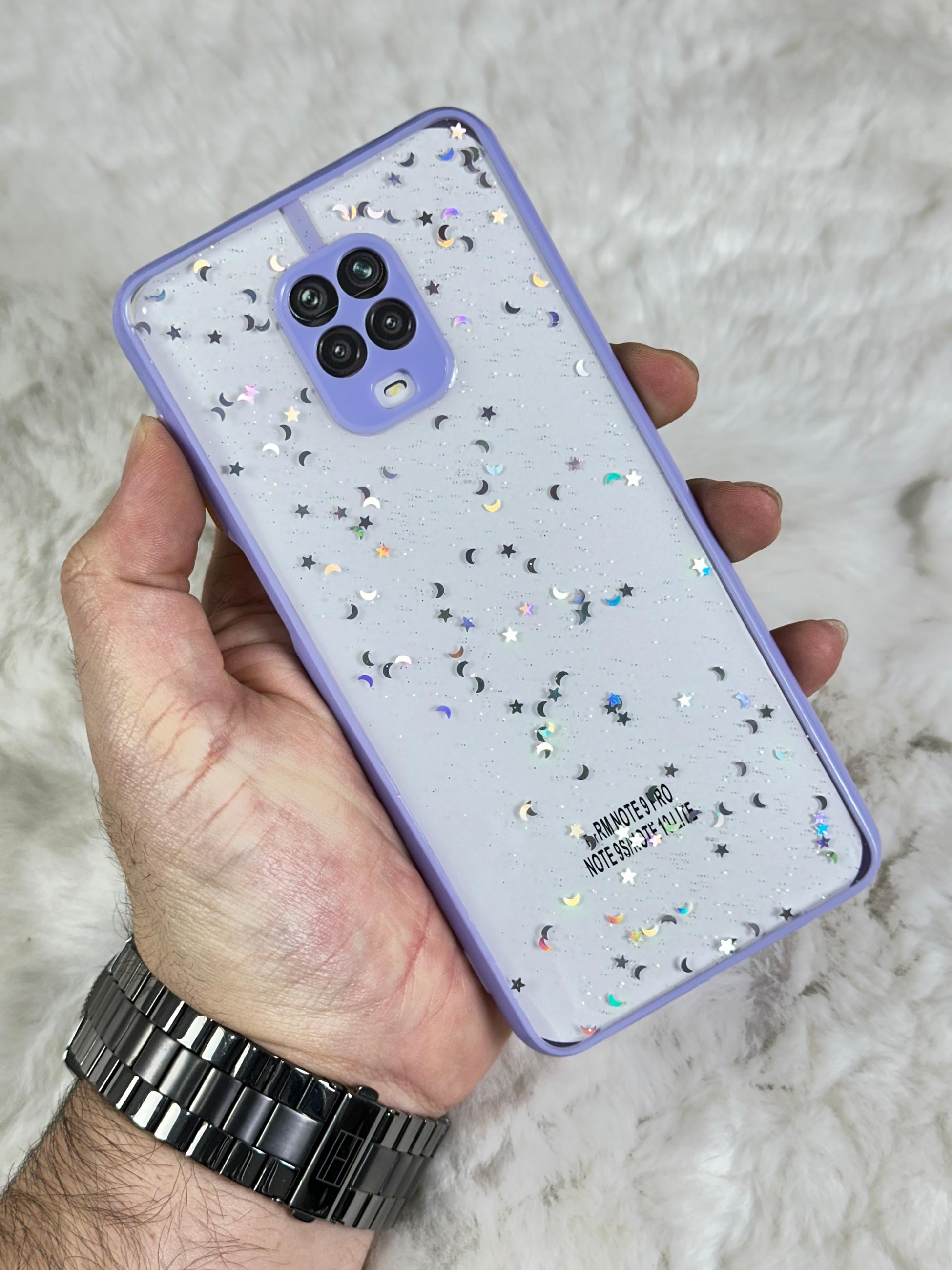 Xiaomi Redmi Note 9 Pro Arkası Sert Silikon Simli Yıldızlı Law Kılıf