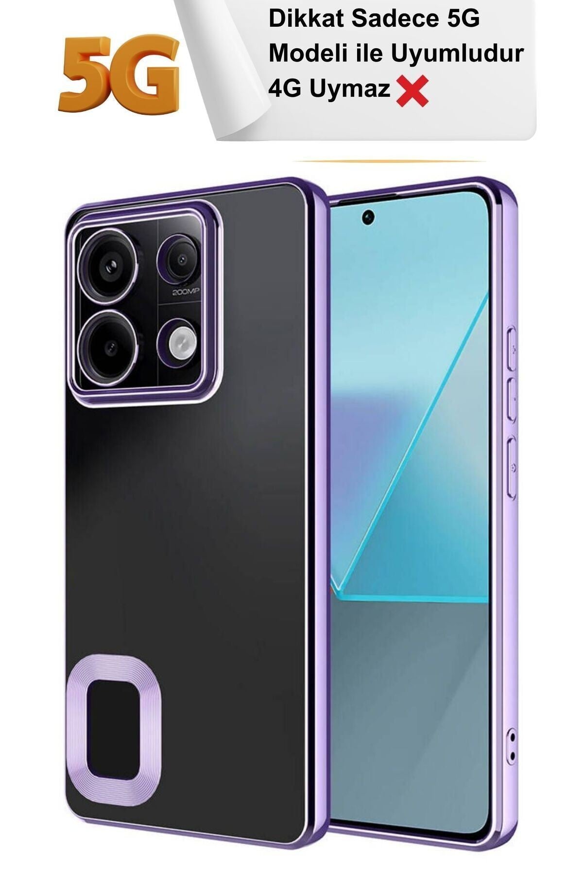 Xiaomi Redmi Note 13 Pro 5G Kamera Korumalı Arkası Şeffaf Kenarları Renkli Logo Gösteren Megavip