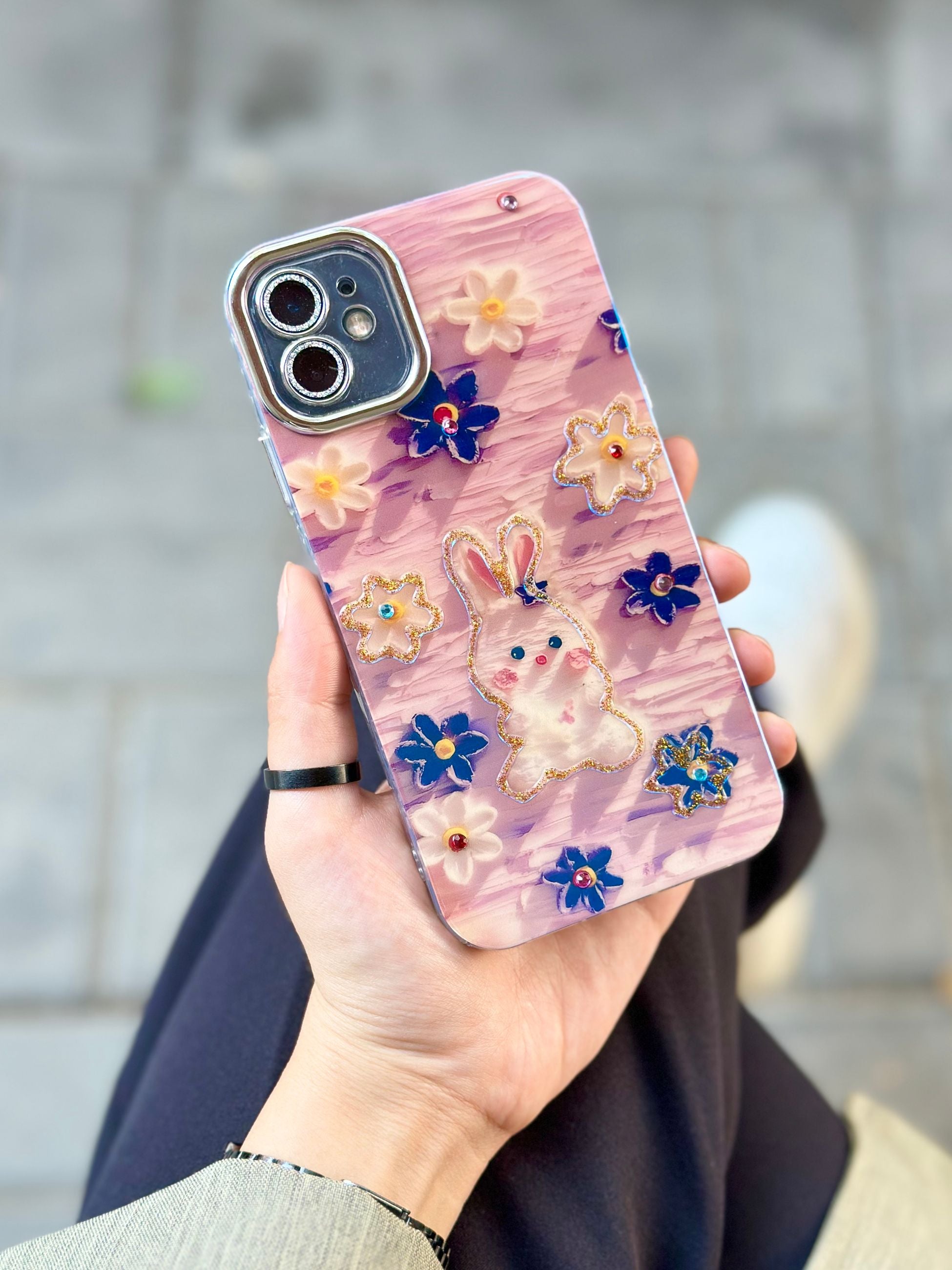 iPhone 12 Çiçek Desenli Lens Koruyuculu Paint Kılıfı