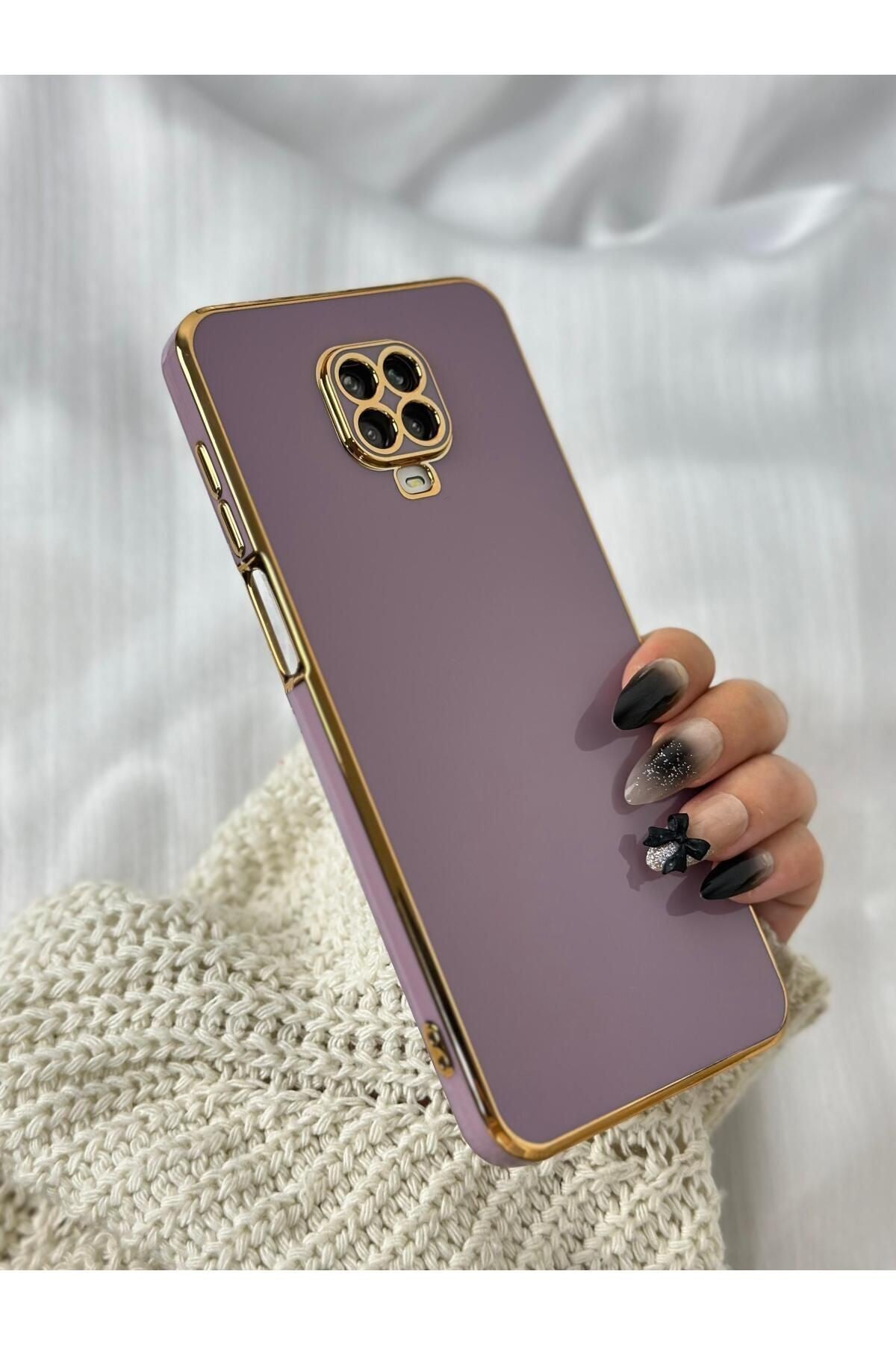 Xiaomi Redmi Note 9 Pro Ve 9s Uyumlu Gold Kenarlı Parlak Kamera Korumalı Bark Kılıf