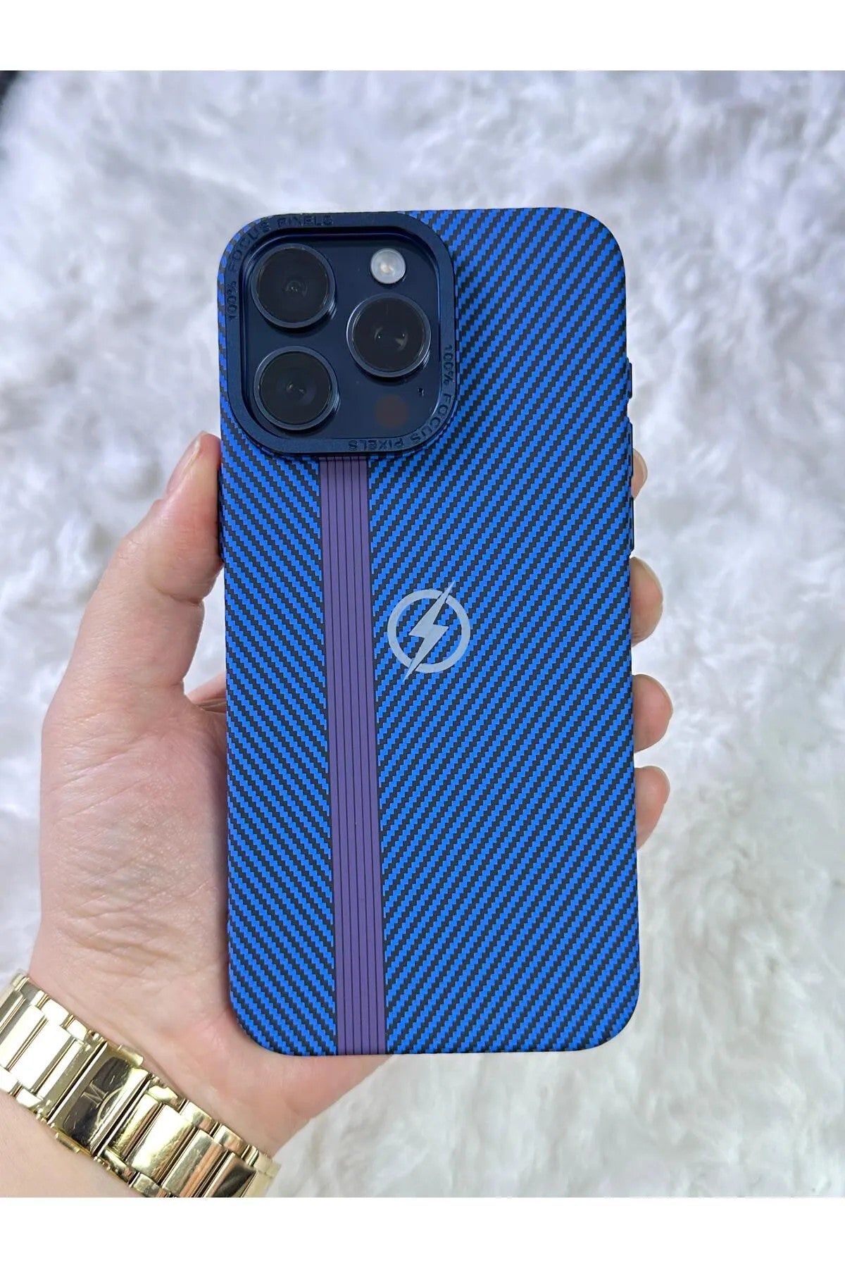 iPhone 15 Pro Max ile Uyumlu Karbon Desenli Yükseltilmiş Kamera Korumalı Modern Kılıf