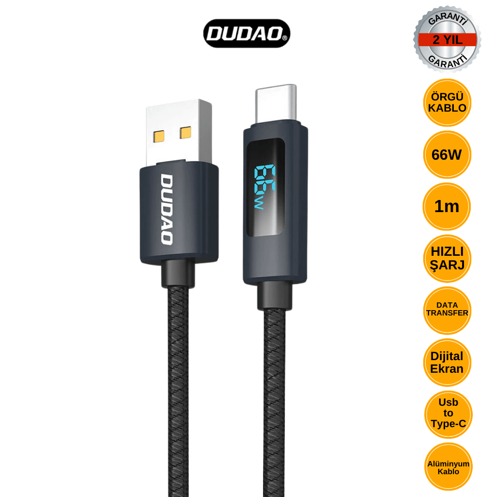 DUDAO L7T 60W PD Type-C to Type-C Örgü Şarj Kablosu - 1.2m, 2 Yıl Garanti