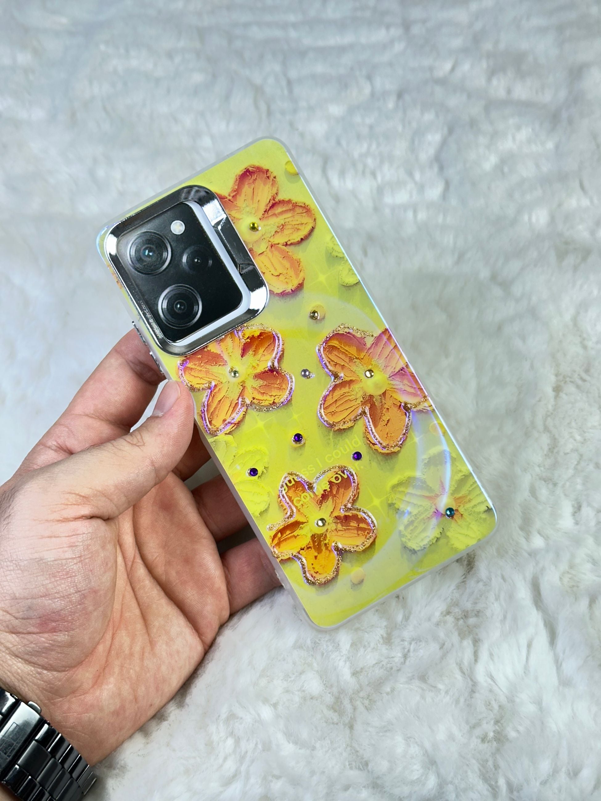 Xiaomi Redmi Note 12 Pro 5G Parlak Çiçekli Taşlı Desenli Paint Kılıf