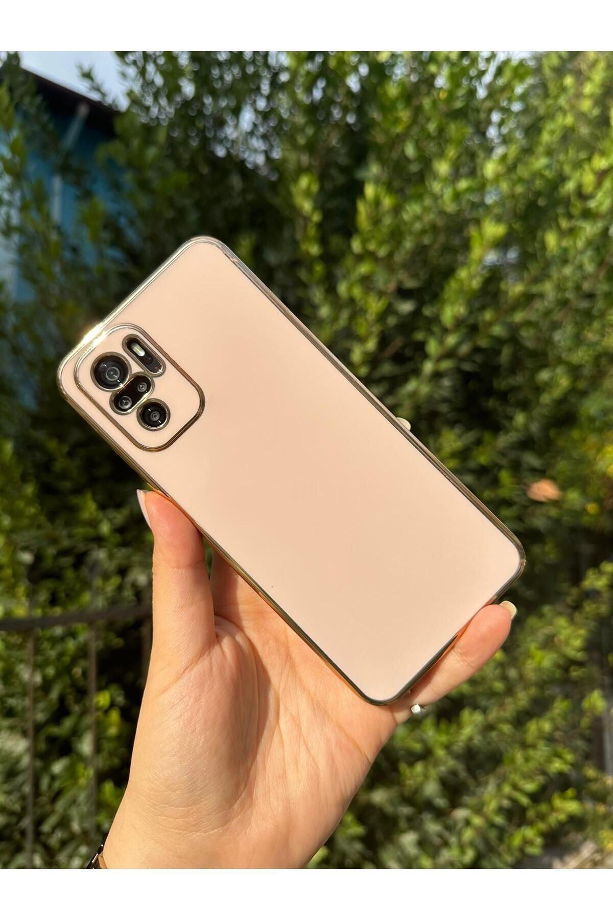 Xiaomi Redmi Note 10 - Note 10s Uyumlu Gold Kenarlı Parlak Kamera Korumalı Bark Kılıf