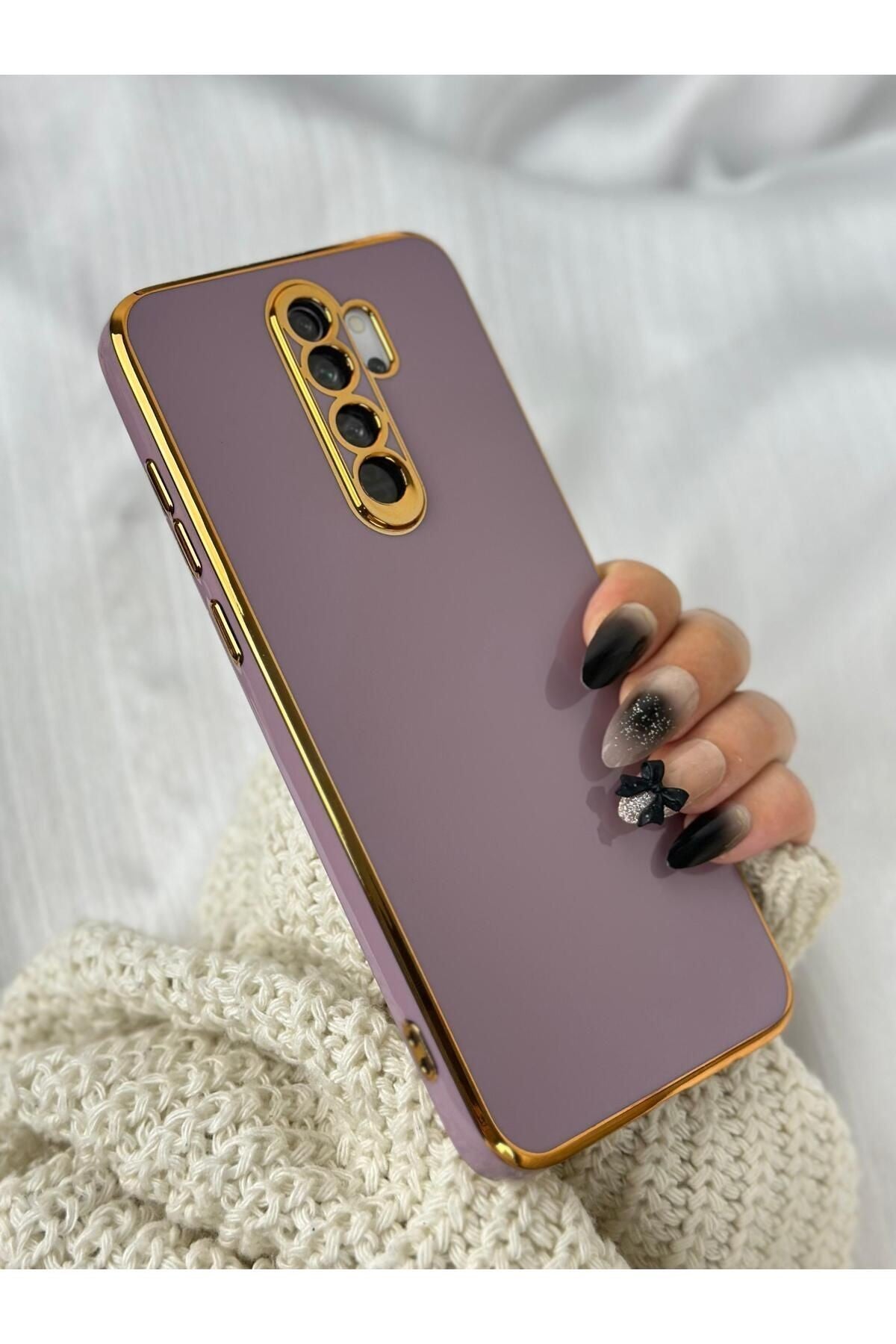Xiaomi Redmi Note 8 Pro Gold Kenarlı Parlak Kamera Korumalı Bark Kılıf