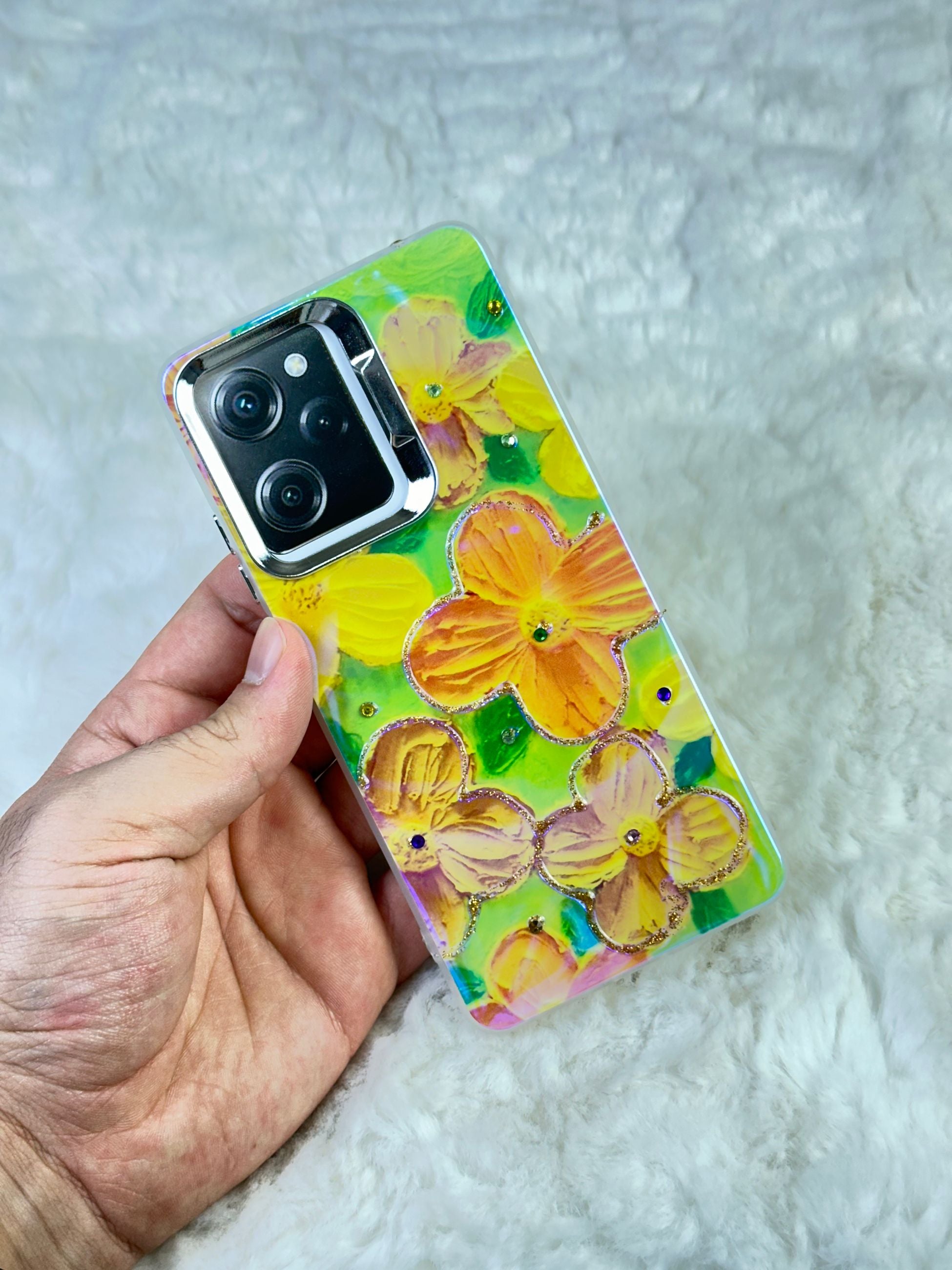 Xiaomi Redmi Note 12 Pro 5G Parlak Çiçekli Taşlı Desenli Paint Kılıf