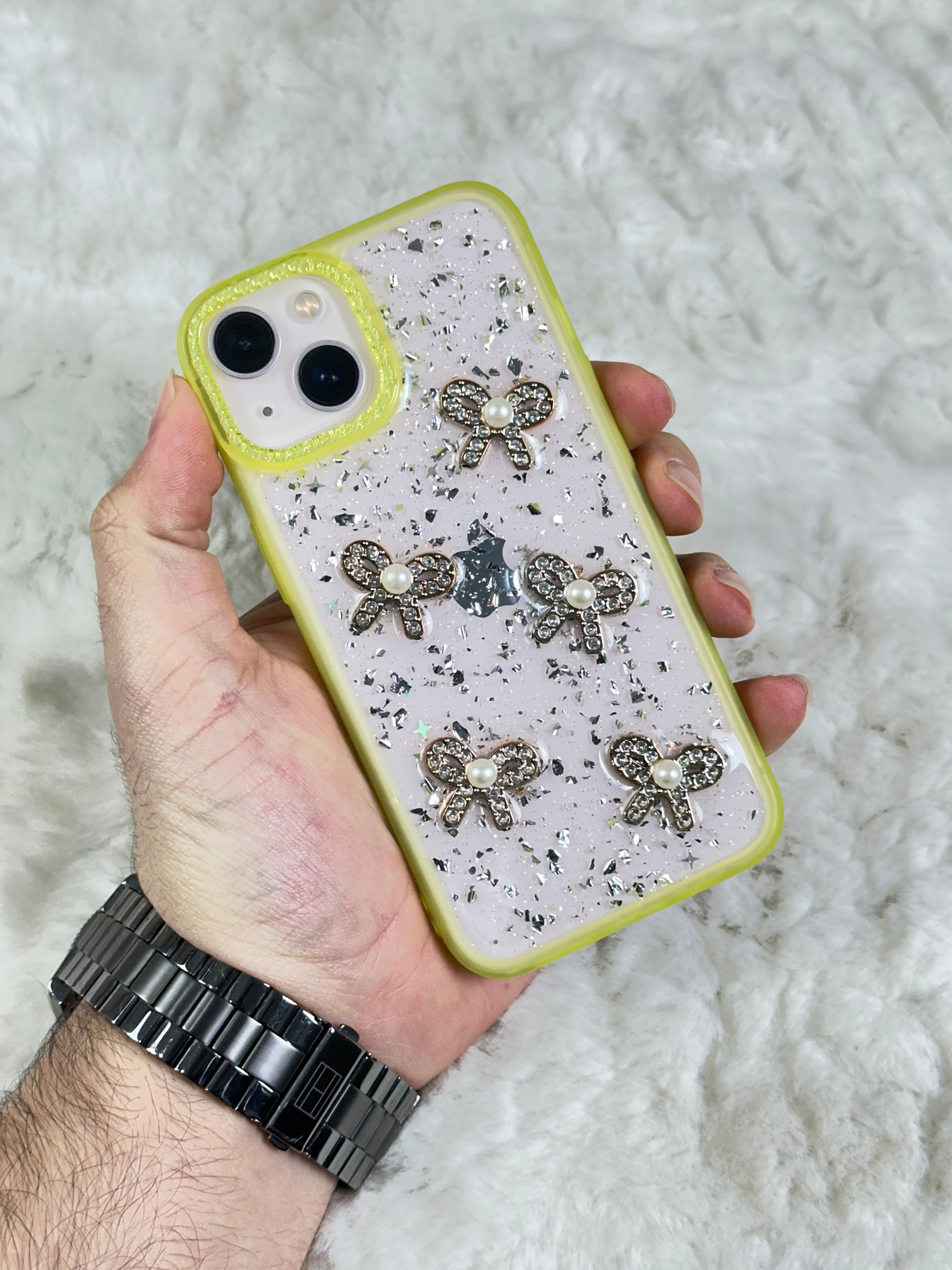 iPhone 13 Şeffaf Parlak Taşlı Glitter Kılıf