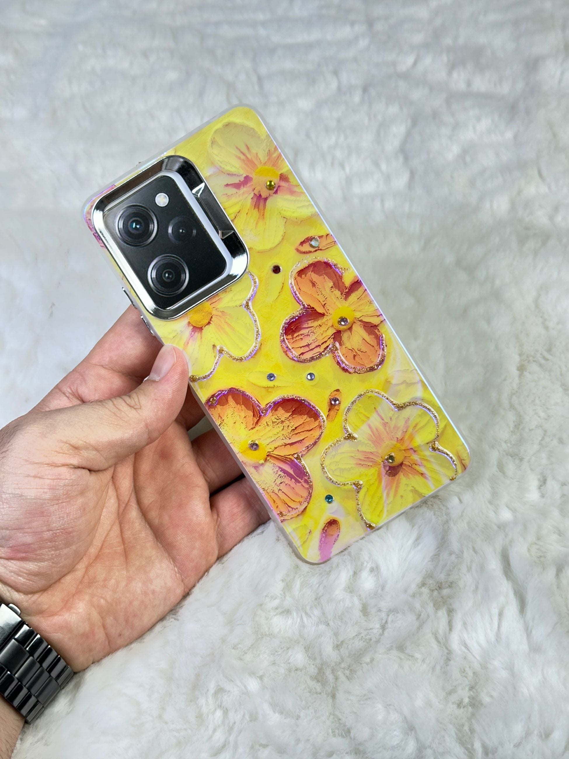 Xiaomi Redmi Note 12 Pro 5G Parlak Çiçekli Taşlı Desenli Paint Kılıf