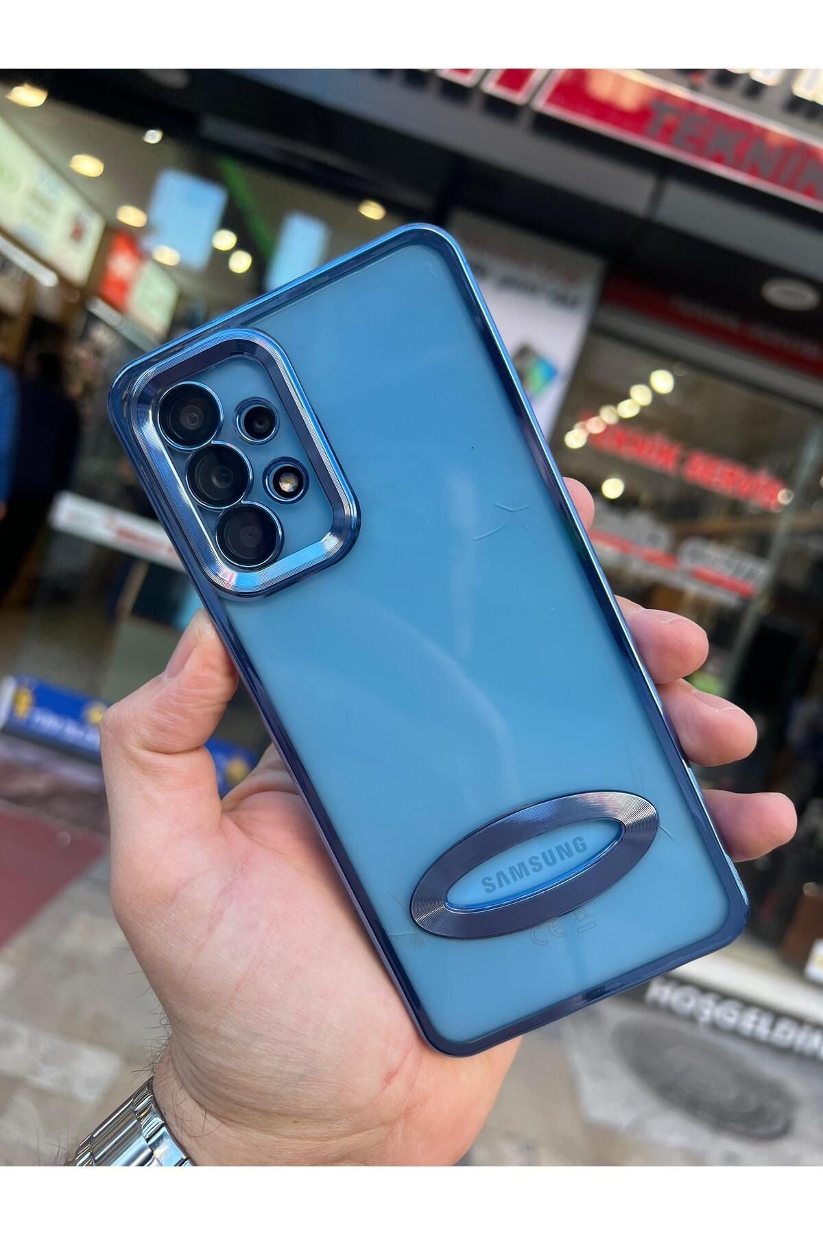 Samsung A23 Kılıf Logo Detaylı Kenarları Renkli Kamera Korumalı Luxury Megavip Kılıf