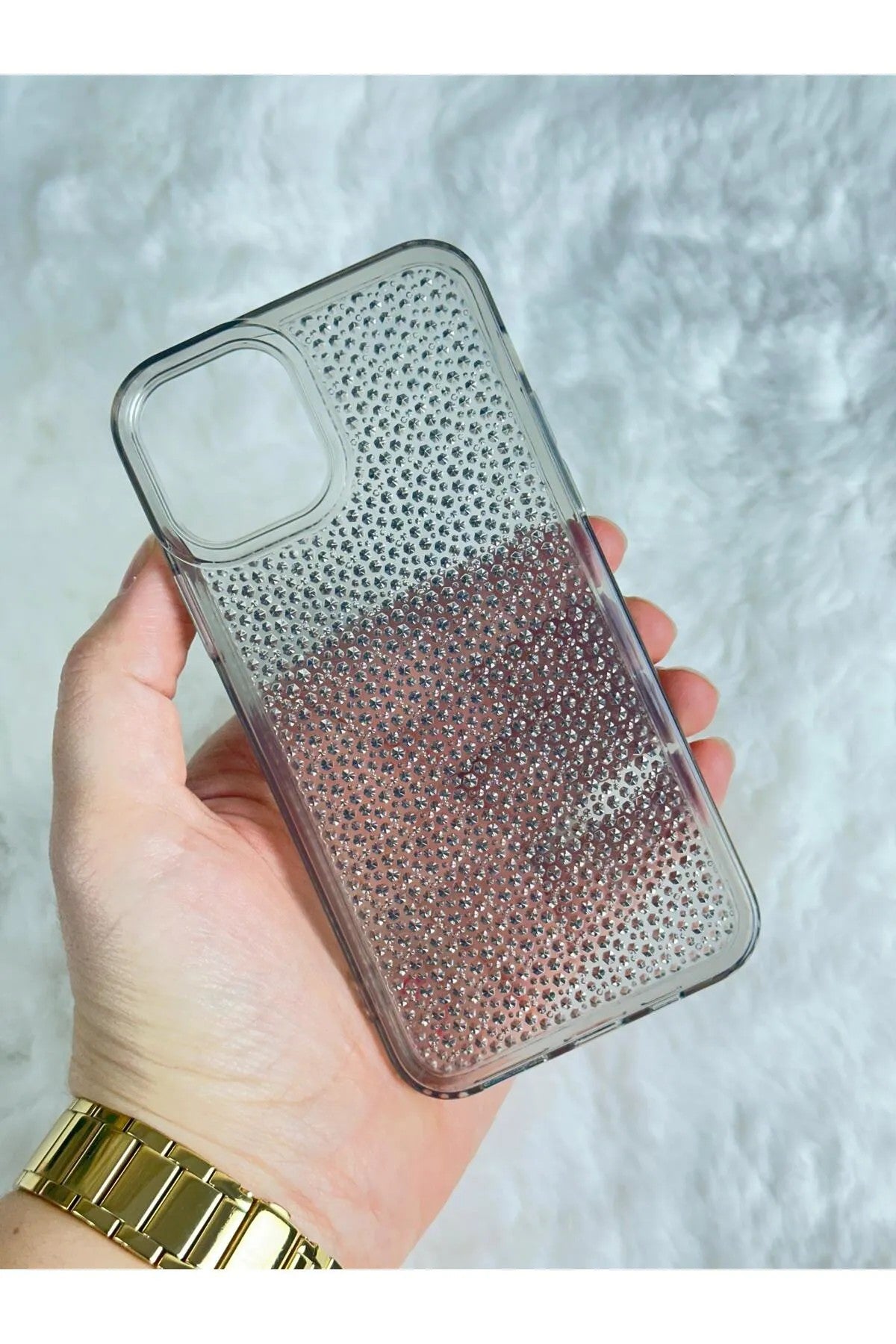 iPhone 13 Şeffaf Renkli Airbagli Parlak Taşlı Tasarımlı Snow Kılıf