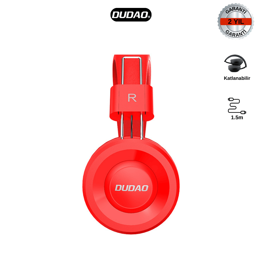 DUDAO X21 Kulak üstü kulaklık 3.5mm girişli Kırmızı