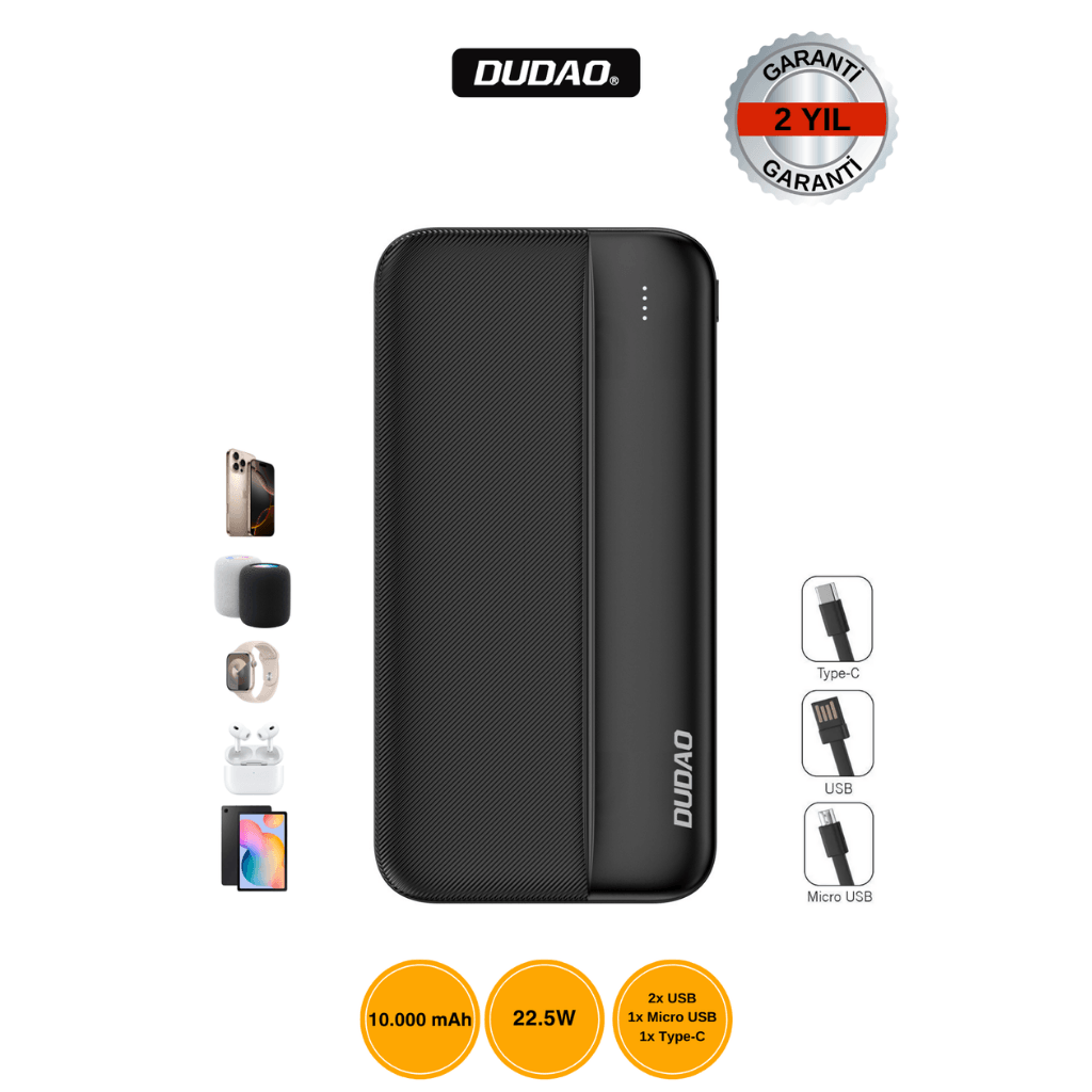 DUDAO K4S 10.000mAh Powerbank 22.5W Hızlı Şarj Siyah