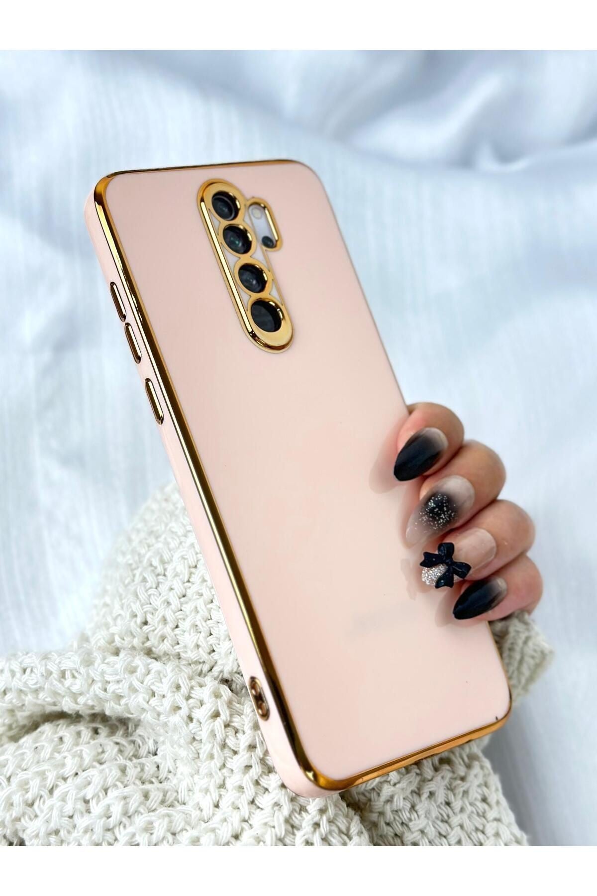 Xiaomi Redmi Note 8 Pro Gold Kenarlı Parlak Kamera Korumalı Bark Kılıf