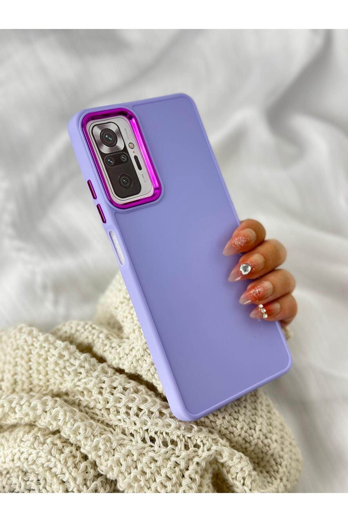 Xiaomi Redmi Note 10 Pro Parlak Metal Detaylı Tuşu Kolay Basmalı Lansman Pastel Silikon Ruby Kılıf