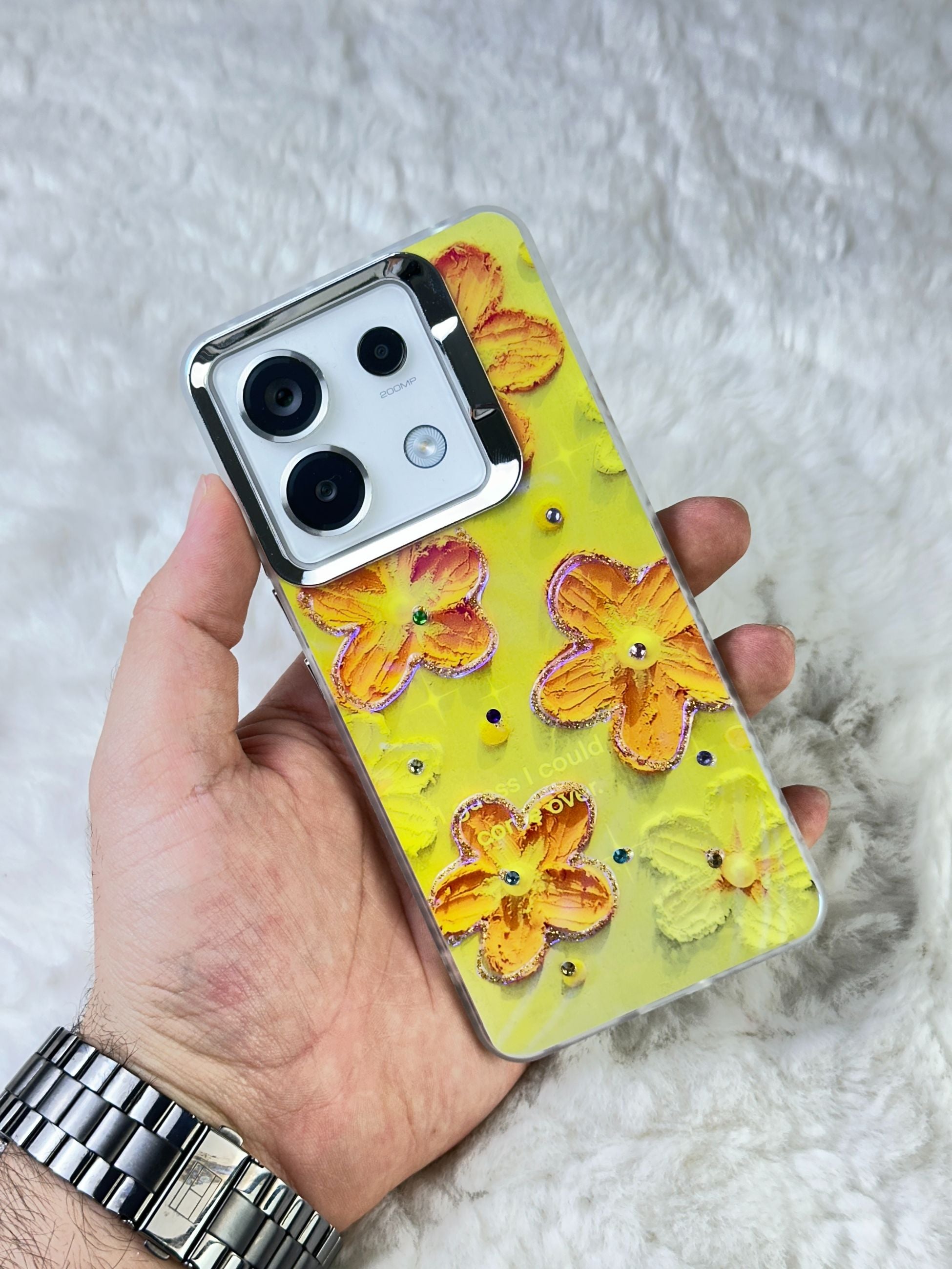 Xiaomi Redmi Note 13 Pro 4G Parlak Çiçekli Taşlı Desenli Paint Kılıf