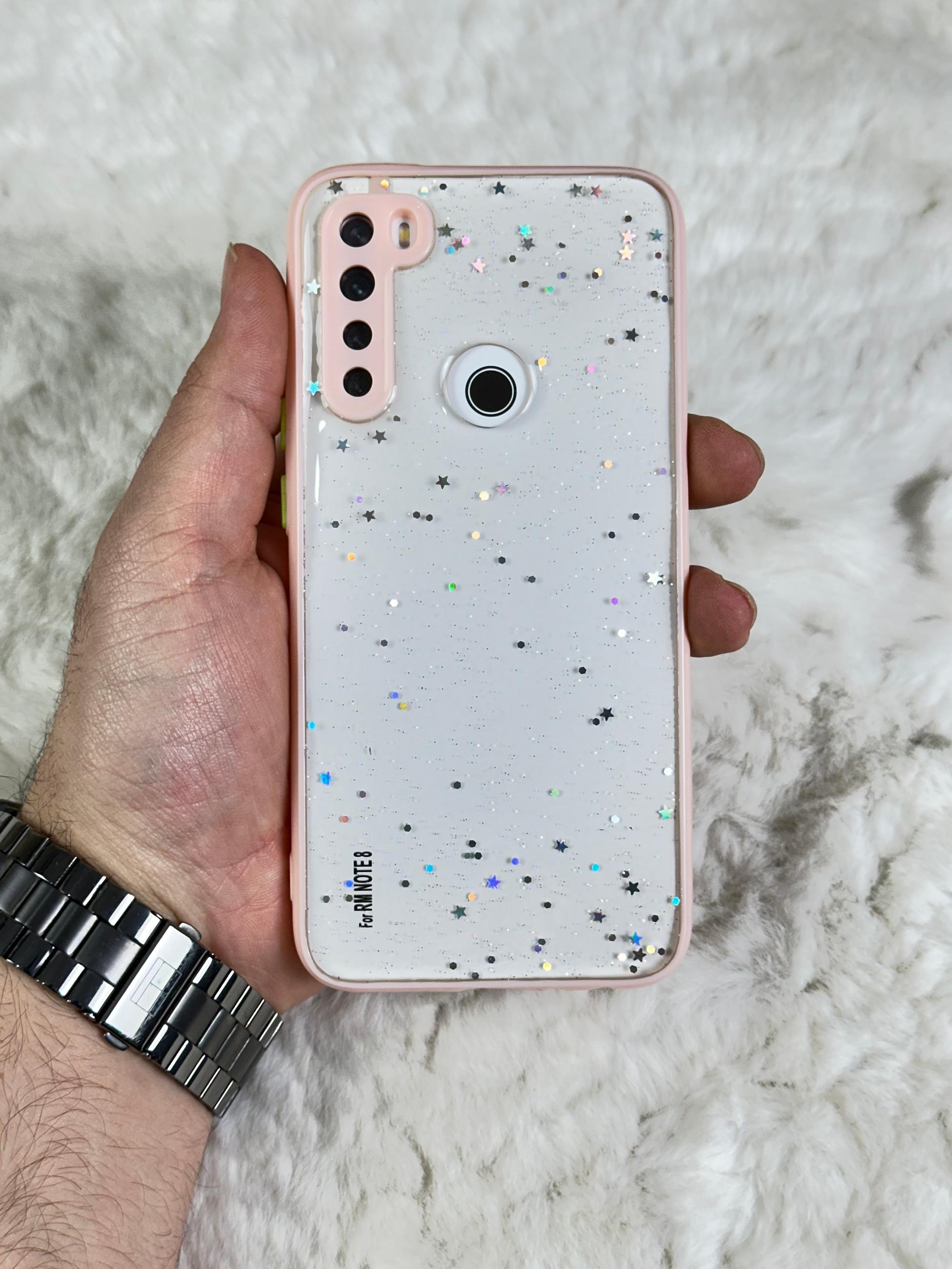 Xiaomi Redmi Note 8 Arkası Sert Silikon Simli Yıldızlı Law Kılıf