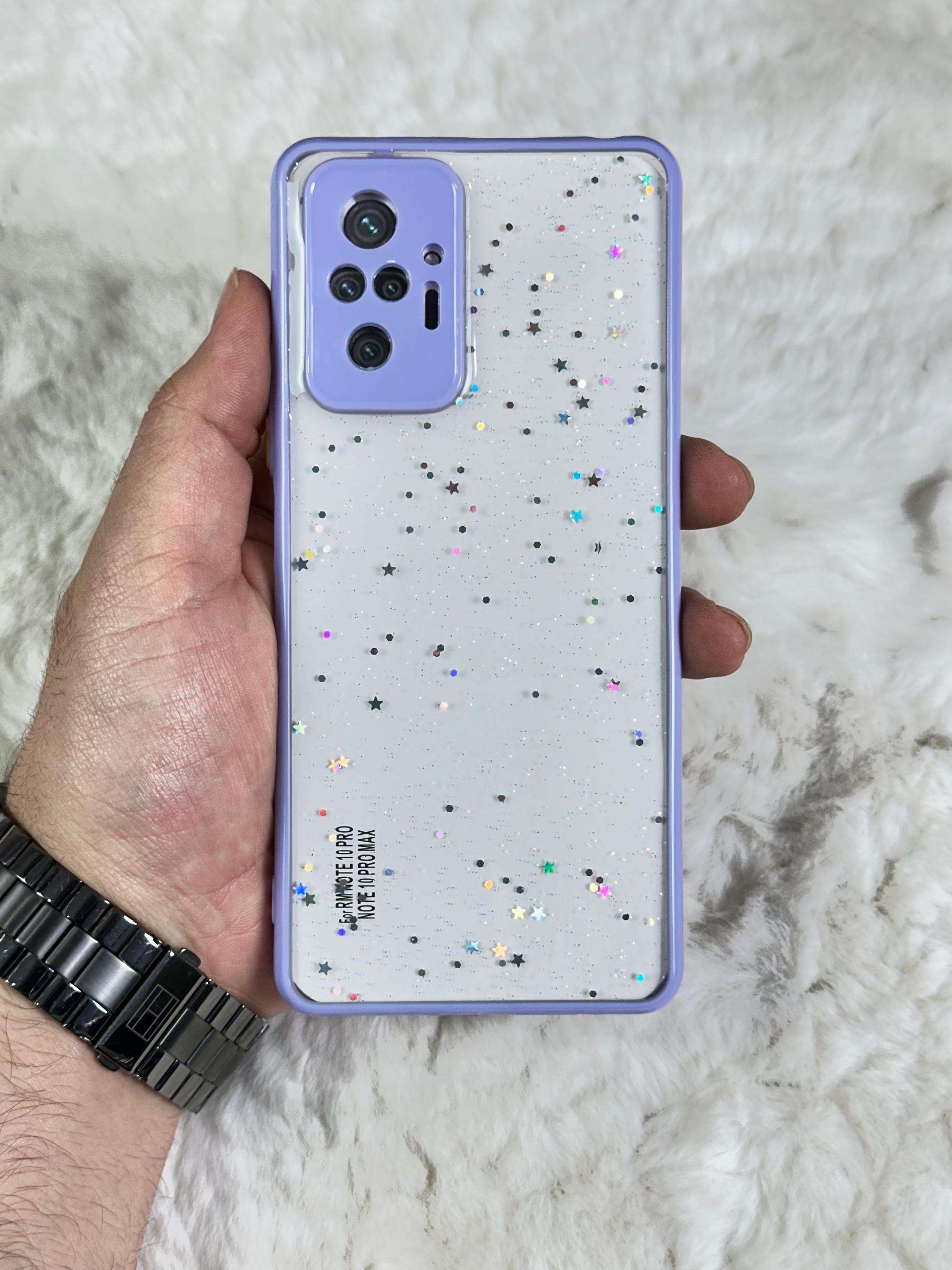 Xiaomi Redmi Note 10 Pro Arkası Sert Silikon Simli Yıldızlı Law Kılıf