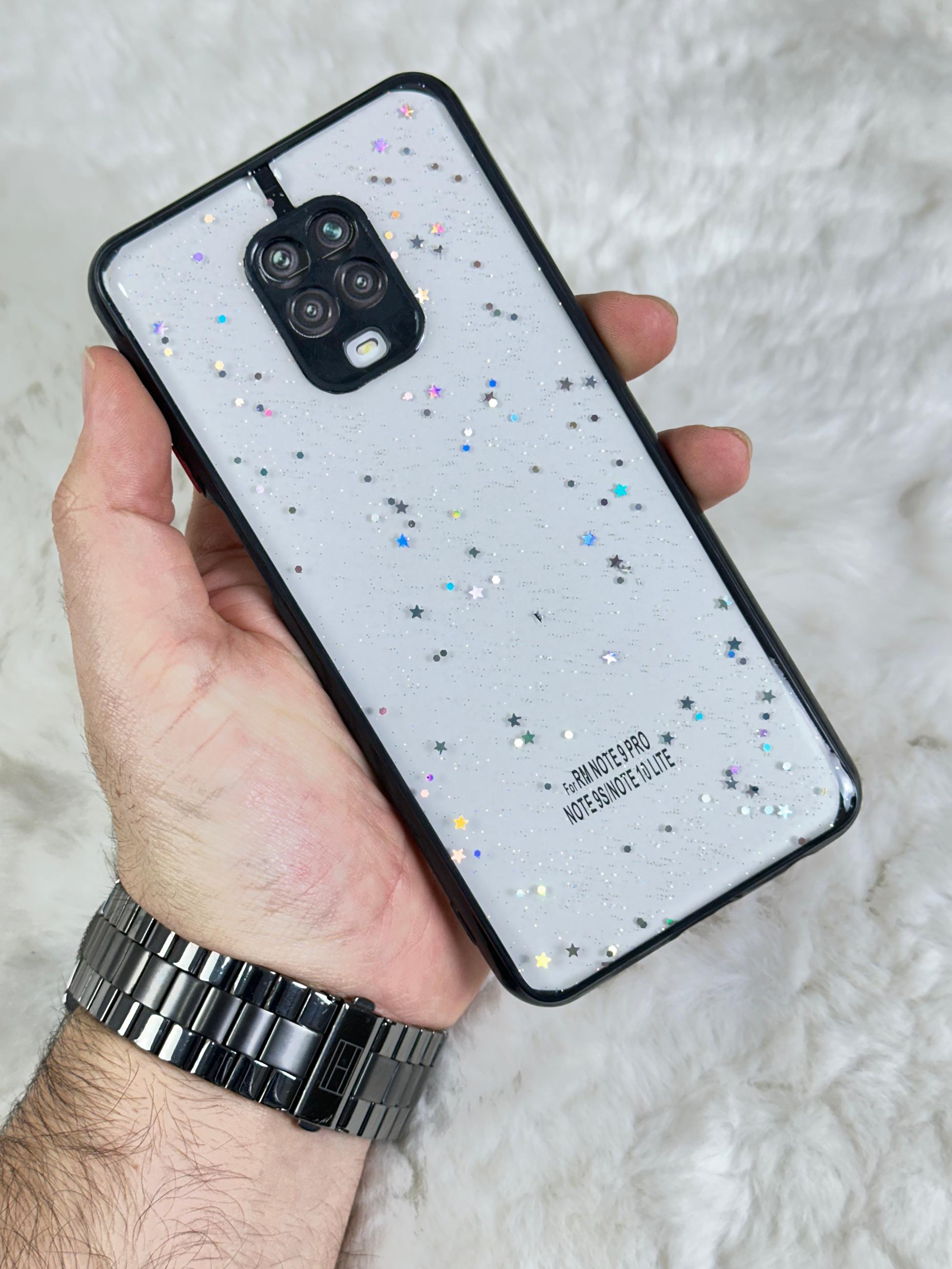 Xiaomi Redmi Note 9 Pro Arkası Sert Silikon Simli Yıldızlı Law Kılıf